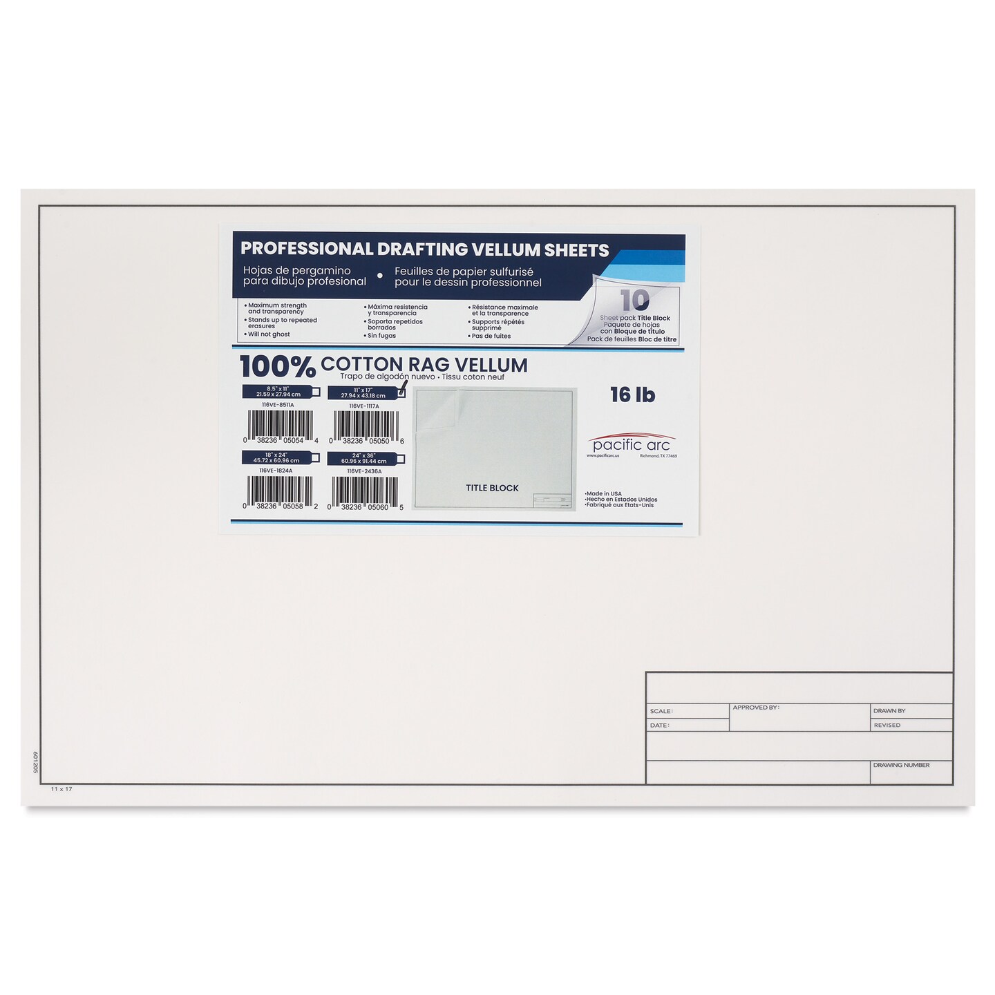 Pacific Arc Drafting Vellum Title Block - White, 11" x 17", 10 Sheets