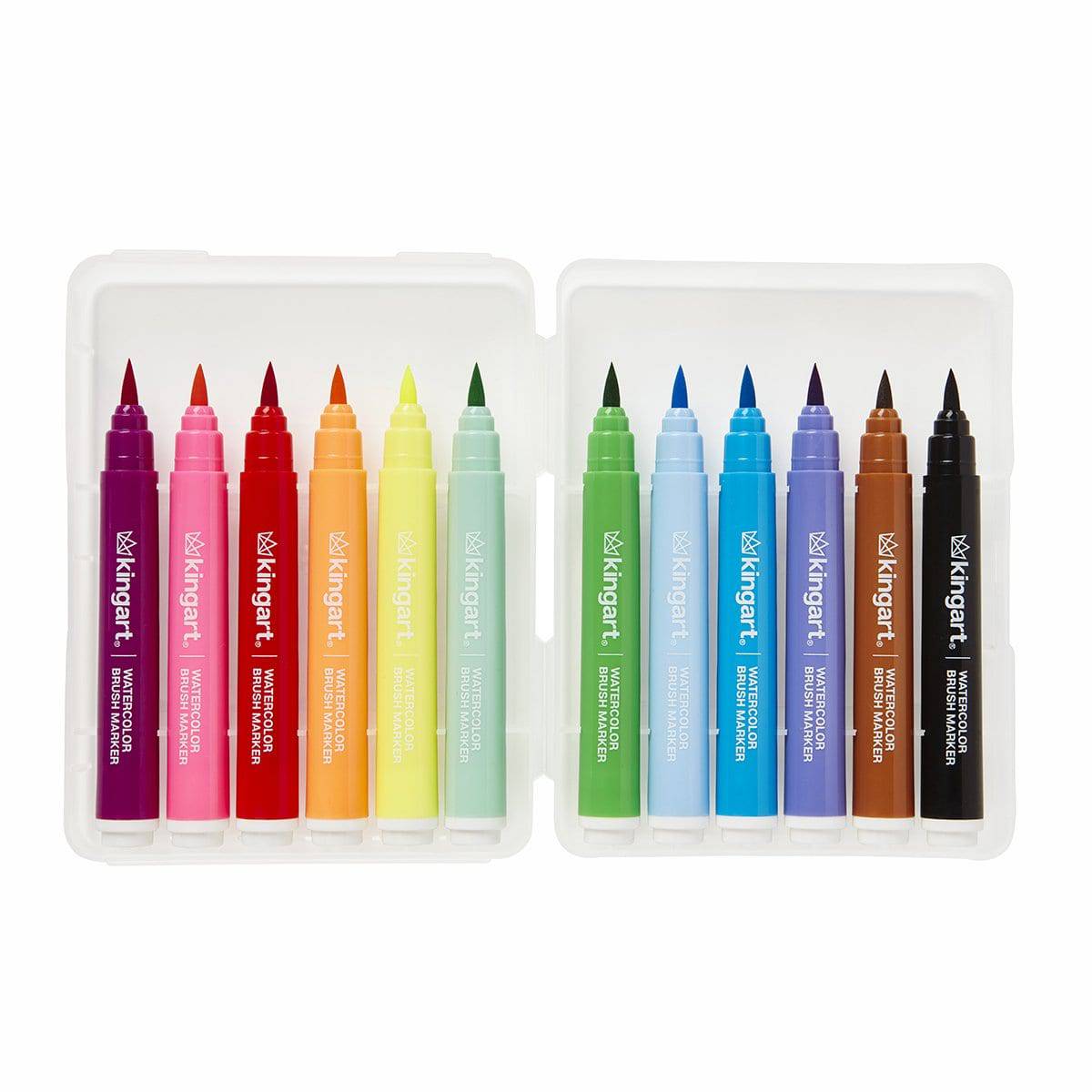 KINGART® Soft Tip Watercolor Brush Marker Set With Case, Set of 12 Unique Colors