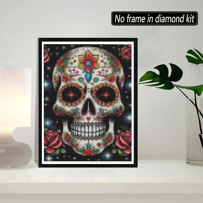 5D Diamond Painting Rose Skeleton Full Drill Paint with Diamond Art Kits for Adults, DIY Skull Flower Painting by Number Kits Cross Stitch Rhinestone Wall Home Decor 30x40cm (12&#x22;x16&#x22;)