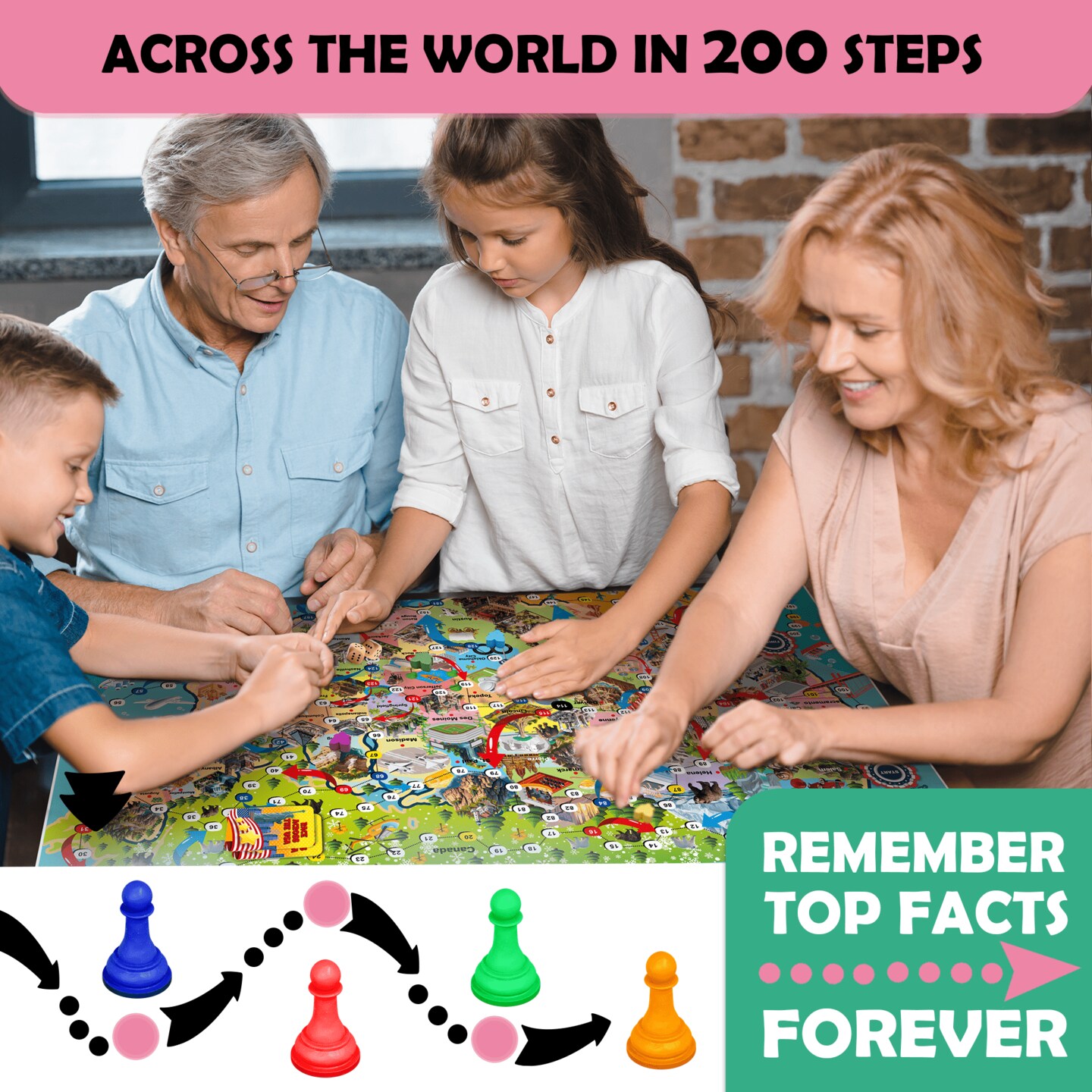 QUOKKA Board Game, 1 to 10 Players | Learning, Educational | Geography, United States | 120 Question Cards, Top Facts | Indoor, Outdoor | Kids, Teens, Adults, Family