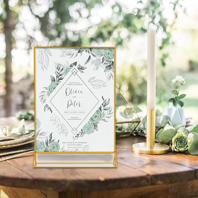 Gold Frames Clear Acrylic Sign Holder 8.5X11 Gold Picture Frames, Double Sided Menu Holder Display Stand for Weddings Table Number Flyer Holder( Pack of 6)
