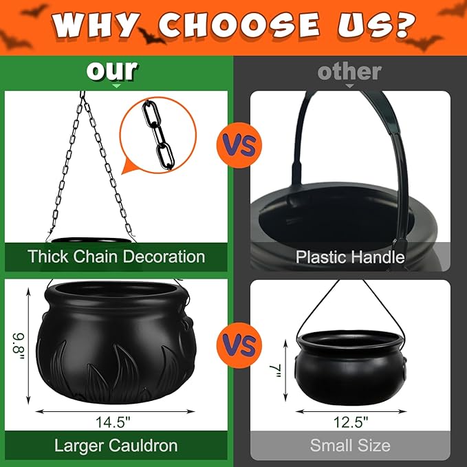 Halloween Decorations Outdoor - XL Large Witches Cauldron Halloween Decor on Tripod with Timer Lights - Black Plastic Cauldron Hocus Pocus Halloween Decor for Porch Yard Lawn Outside