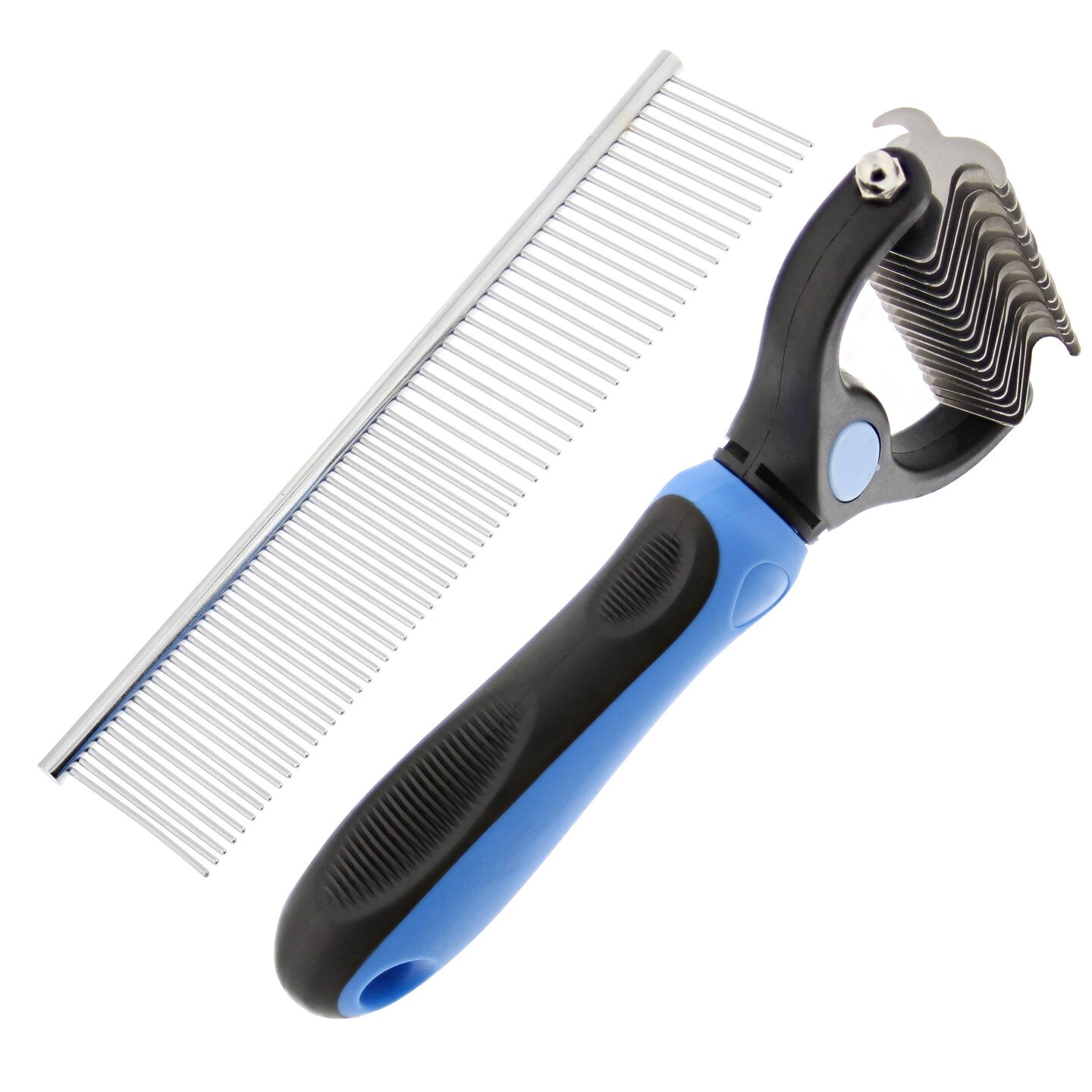 MiMu 2-Sided Dematting Undercoat Dog Rake Brush with Grooming Comb