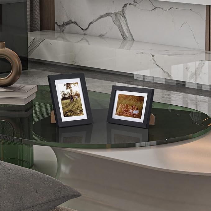 3.5x5 Black Picture Frames Set of 6, Multi Frames Matted to Display Photos 3.5 x 5 with Mat or 4x6 without Mat for Wall and Tabletop