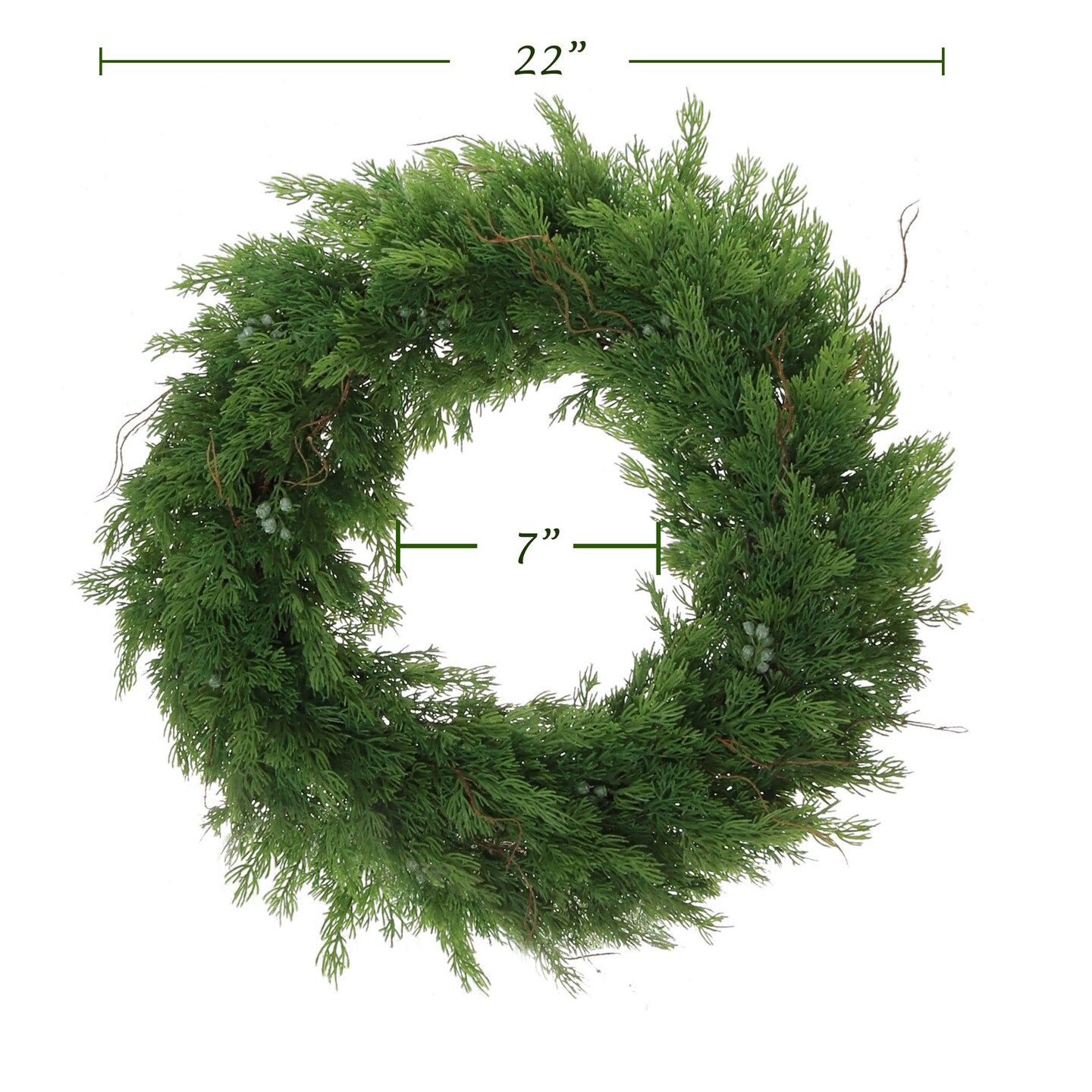 22-Inch Juniper Wreath with Realistic Green Berries &#x26; Brown Twigs | Lifelike Evergreen Front Door &#x26; Wall Decor | Perfect for Holidays &#x26; Everyday Charm | Indoor/Outdoor Durable Design - 2024 Christmas Collection, Floral Home by Artificial Flowers