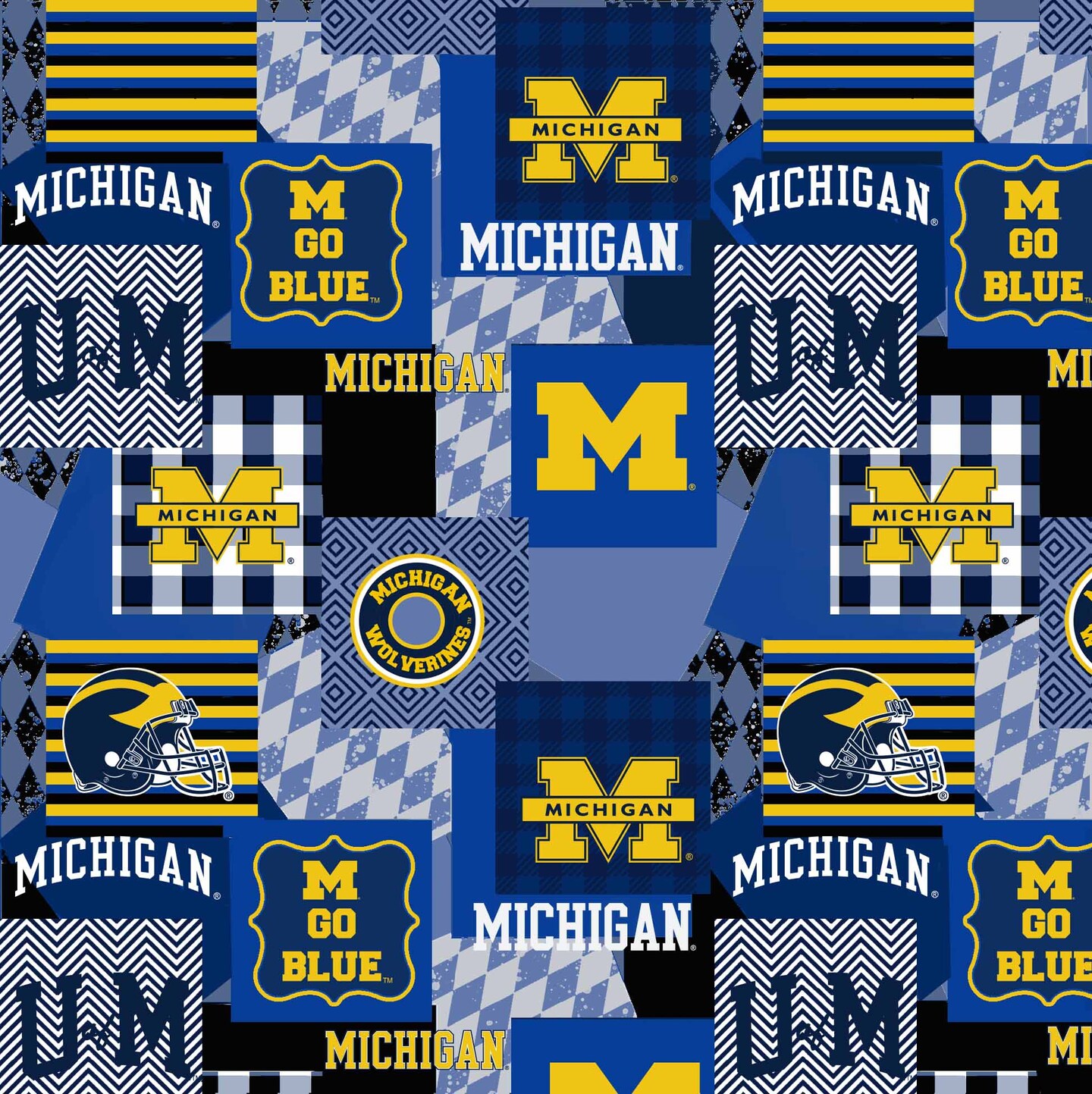 Sykel Enterprises-University of Michigan Minky Fabric with Geometric Design-Michigan Wolverines Minky Fleece Sold By The Yard