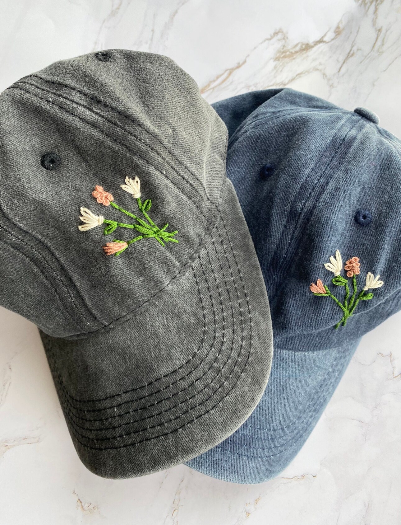 Custom Distress Floral Hand-Embroidered Baseball Cap