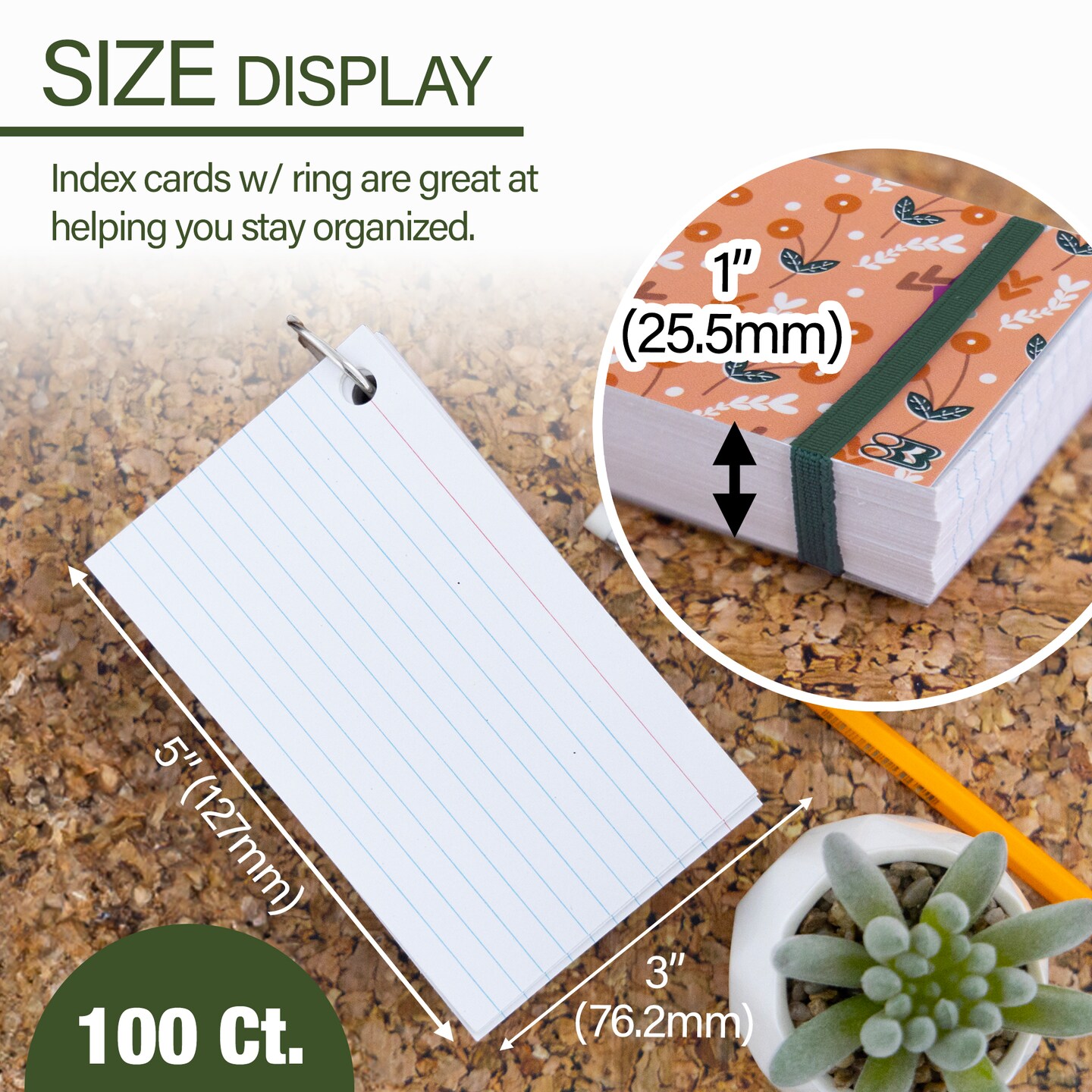 BAZIC Ruled White Index Card Fashion Poly Cover w/ Ring 3" x 5" 100 Ct.