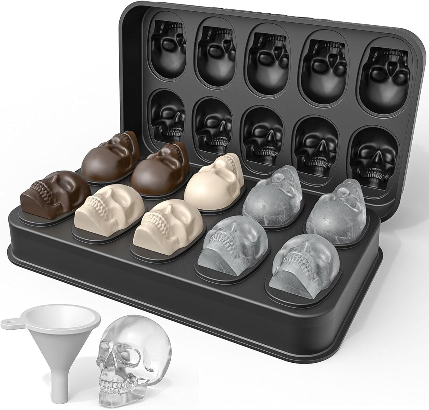Skull Ice Cube Mold Silicone 3D Tray 10 Cavities, BPA-Free Skeleton Head Chocolate Moulds Candy Maker, Flexible & Easy Release for Baking Whiskey Cocktail Pudding Resin, Ideal Gift for Halloween Party