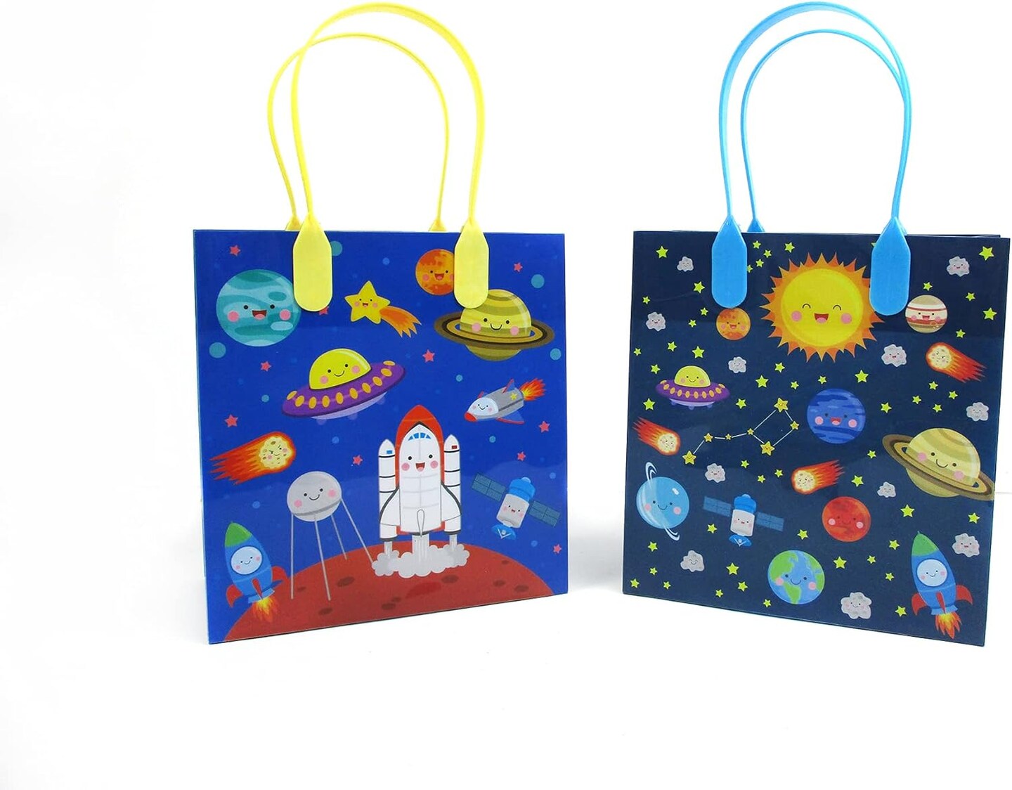 TINYMILLS Outer Space Themed Party Favor Bags Treat Bags with Handles, Outer Space Candy Bags for Birthday Party Goodie Bags, Pack of 12