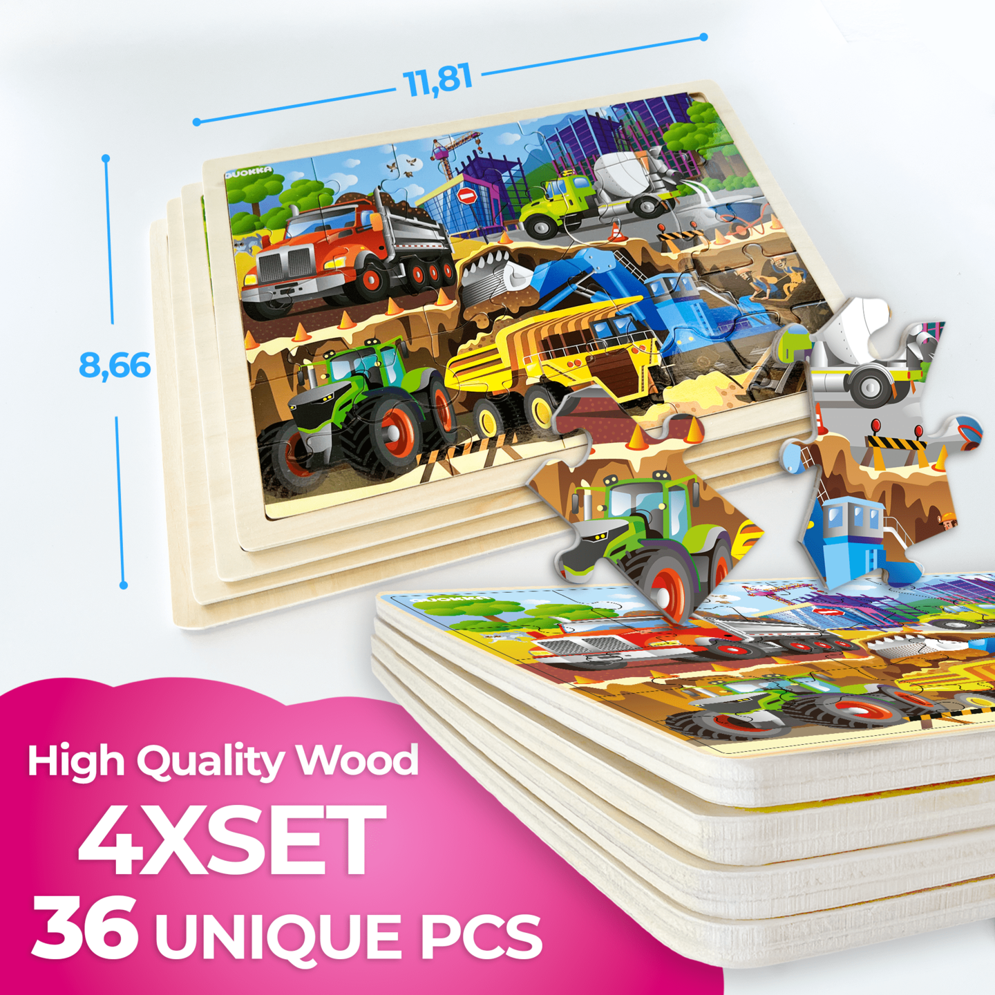 4 Set Wooden Puzzles for Toddlers | Animals, Vehicles &#x26; Space