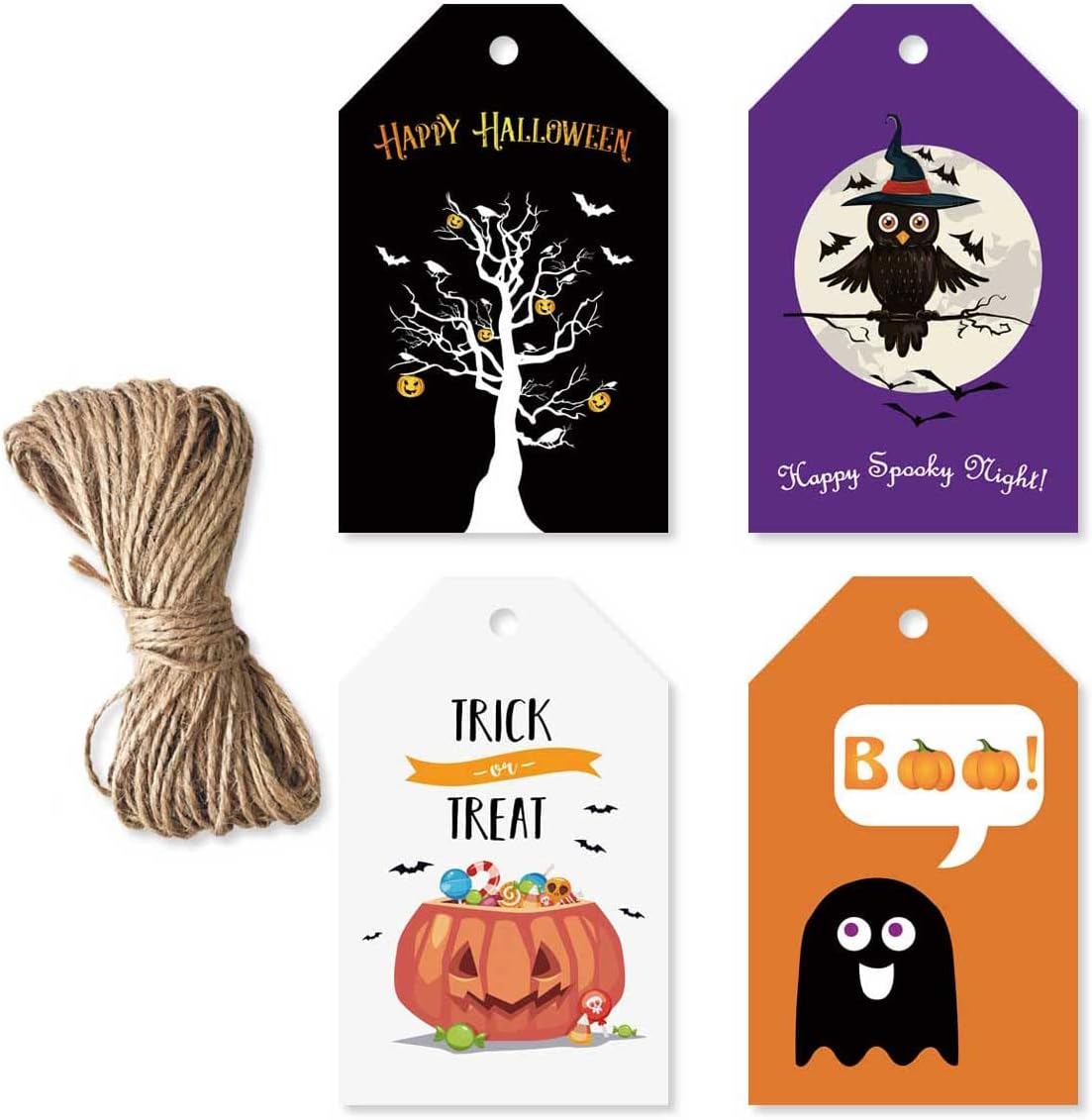 Halloween Tags, Trick or Treat Craft Label Gift Tags with String, 40 Pcs Candy Lollipop Baking Cookie Goodie Gift Bag Wrap Art Hanging Cards for Happy Halloween Party Favor Supplies Decorations