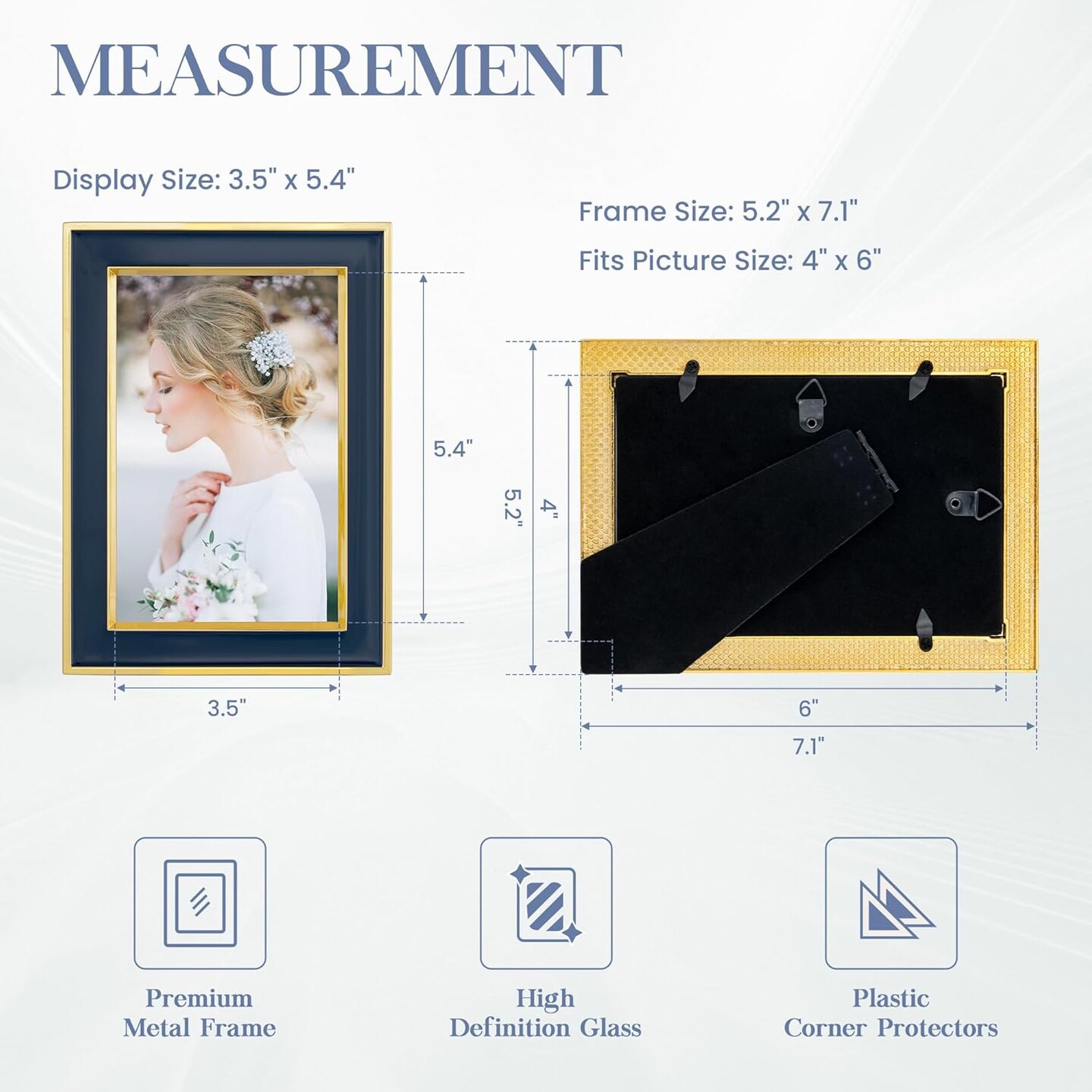 icture Frames Navy Blue Enamel with Gold Metal Edge and HD Real Glass Wall