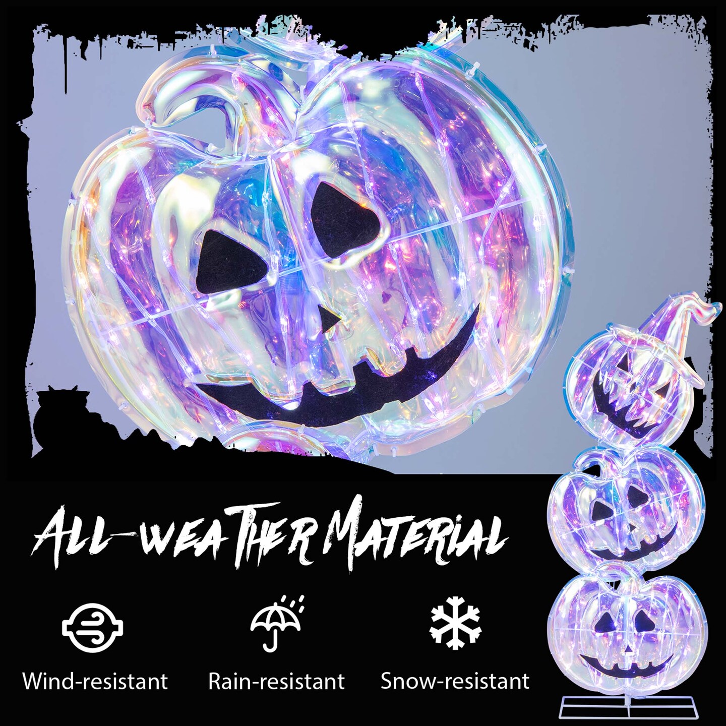 Costway 3.4 FT Halloween Stacked Pumpkins 150 LED Lighted Pumpkin Decoration with Base Standing  for Home Haunted House and Outdoors