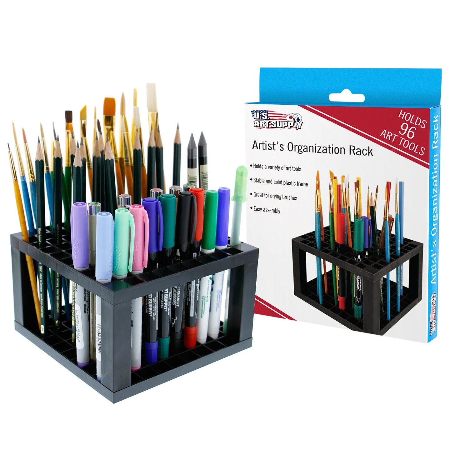 96 Hole Plastic Pencil &#x26; Brush Holder - Desk Stand Organizer Holder for Pens, Paint Brushes, Colored Pencils, Markers