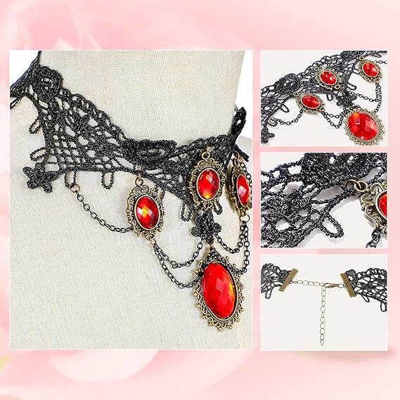 2 Pieces Day of The Dead Veil Headband Headpiece Mexican Headband Rose Floral Crown Veil and Lace Choker Lace Rhinestone Necklace Halloween Costume