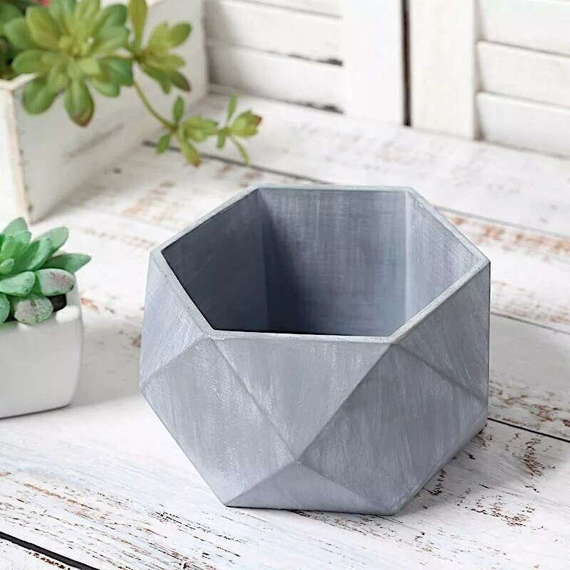 4&#x22; Gray Mini Concrete Flower Pot Geometric Planter Wedding Party Decorations