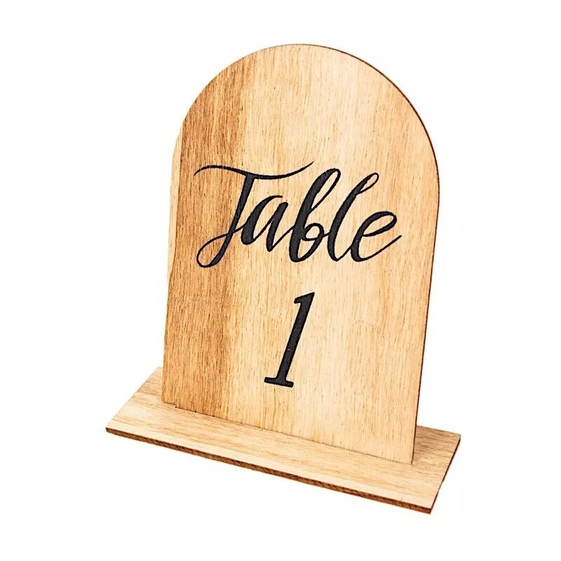 Natural 20 Rustic 4.5" Wooden Arch Table Numbers 1-20 Set Removable Base Party