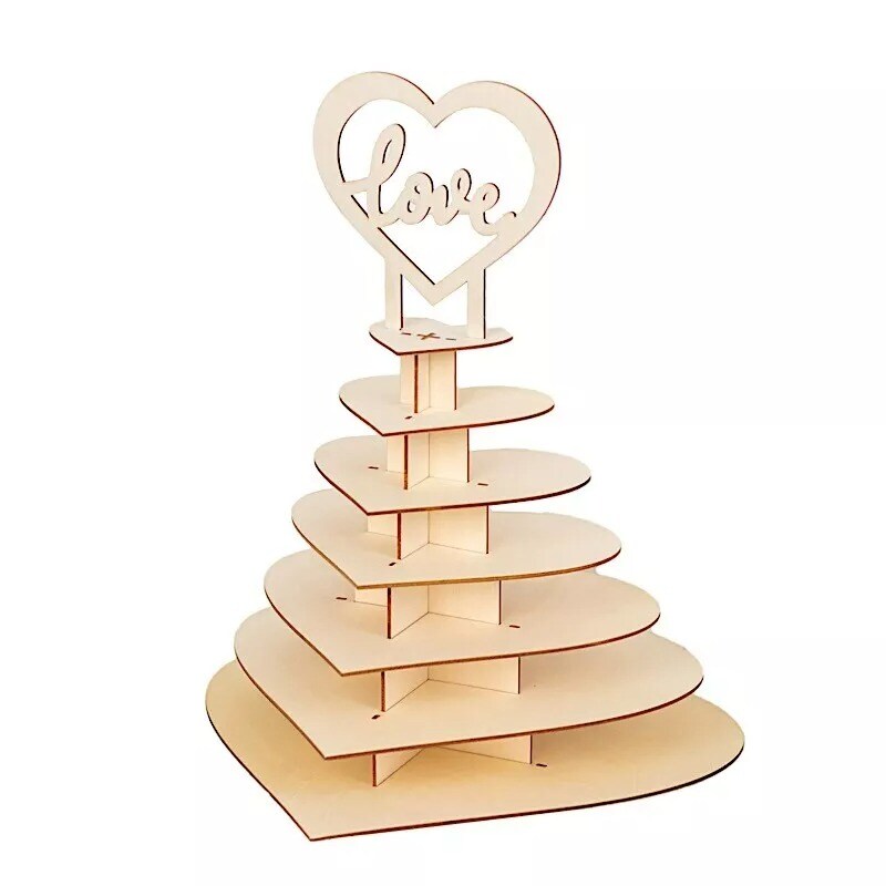 16&#x22; Natural Heart 7 Tier Wooden Cupcake Dessert Stand Love Topper Party Events