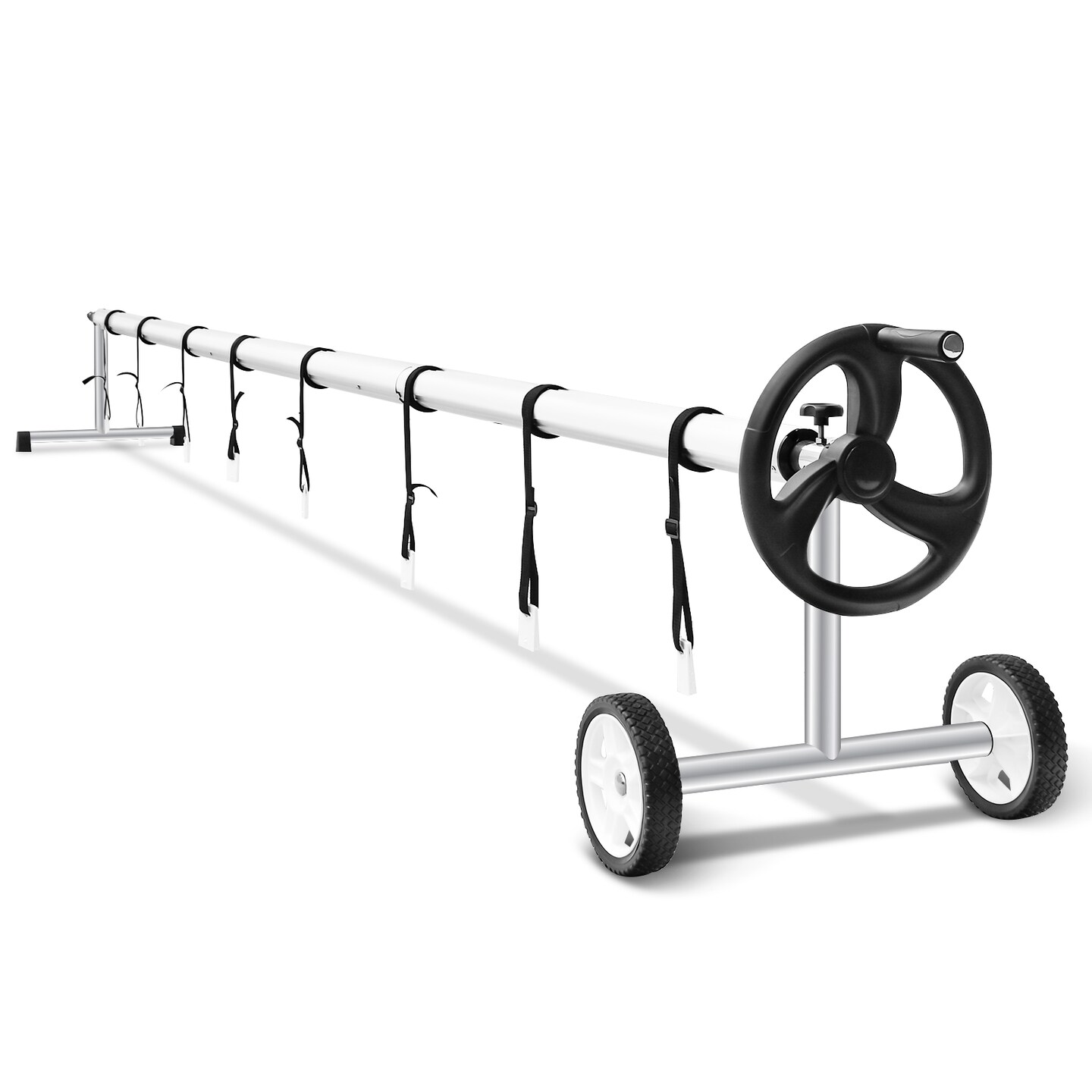 Silver-Black Aluminum 18FT In-Ground Pool Cover Reel Solar Swimming