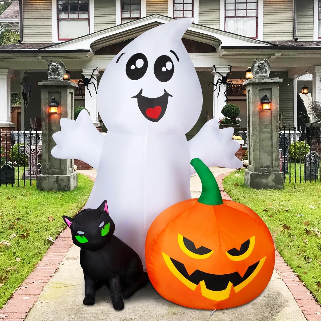 Halloween Inflatable 5FT Ghost with Black Cat and Pumpkin