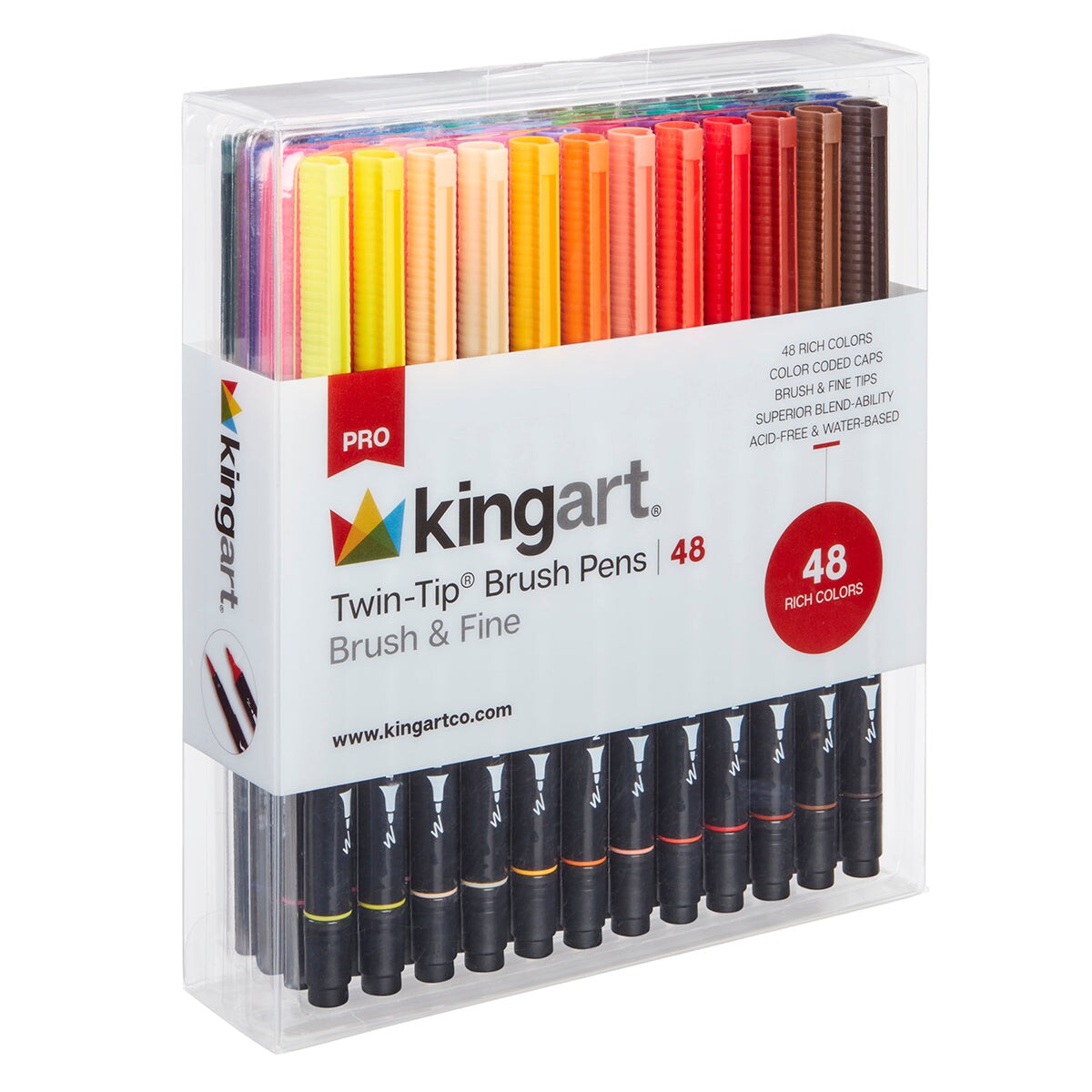 KINGART&#xAE; PRO Twin-Tip&#x2122; 445 Series Brush Pen Art Markers, Set of 48 Unique &#x26; Vivid Colors