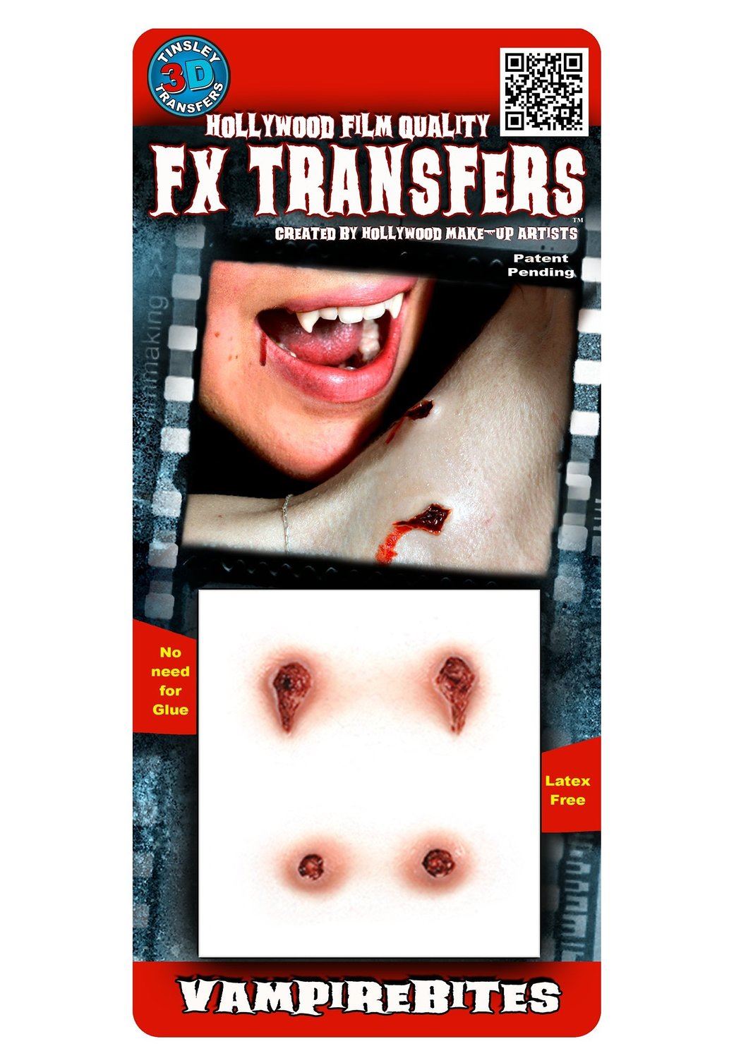 3D Vampire Bites Tinsley Transfers Makeup FX Temporary Tattoo
