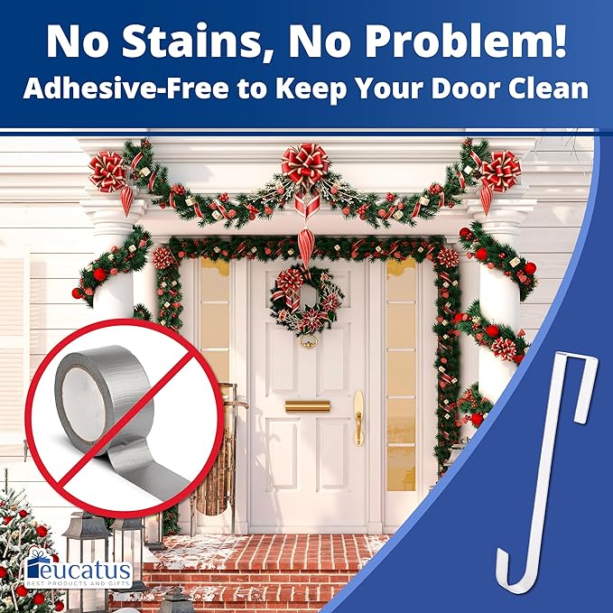 Non Scratch, 100% Clear 12 in Wreath Hanger. Christmas Wreaths Holder for Hanging Fall Halloween Decorations Over Front or Garage Door. Best Long Hook for Indoor or Outdoor Home Decor