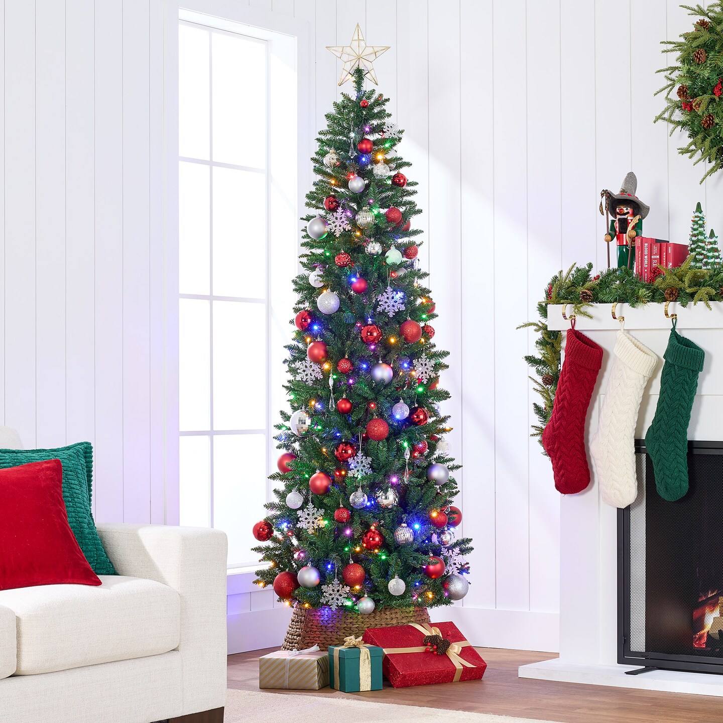 Best Choice Products Prelit Pencil Christmas Tree, Spruce Style Holiday D&#xE9;cor w/ 2-in-1 LED Lights