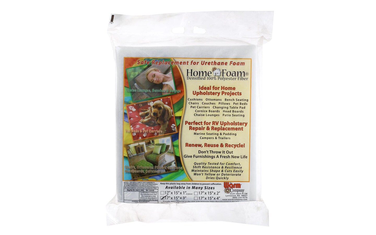 Home Foam Polyester Fiber 17x15x3&#x22;
