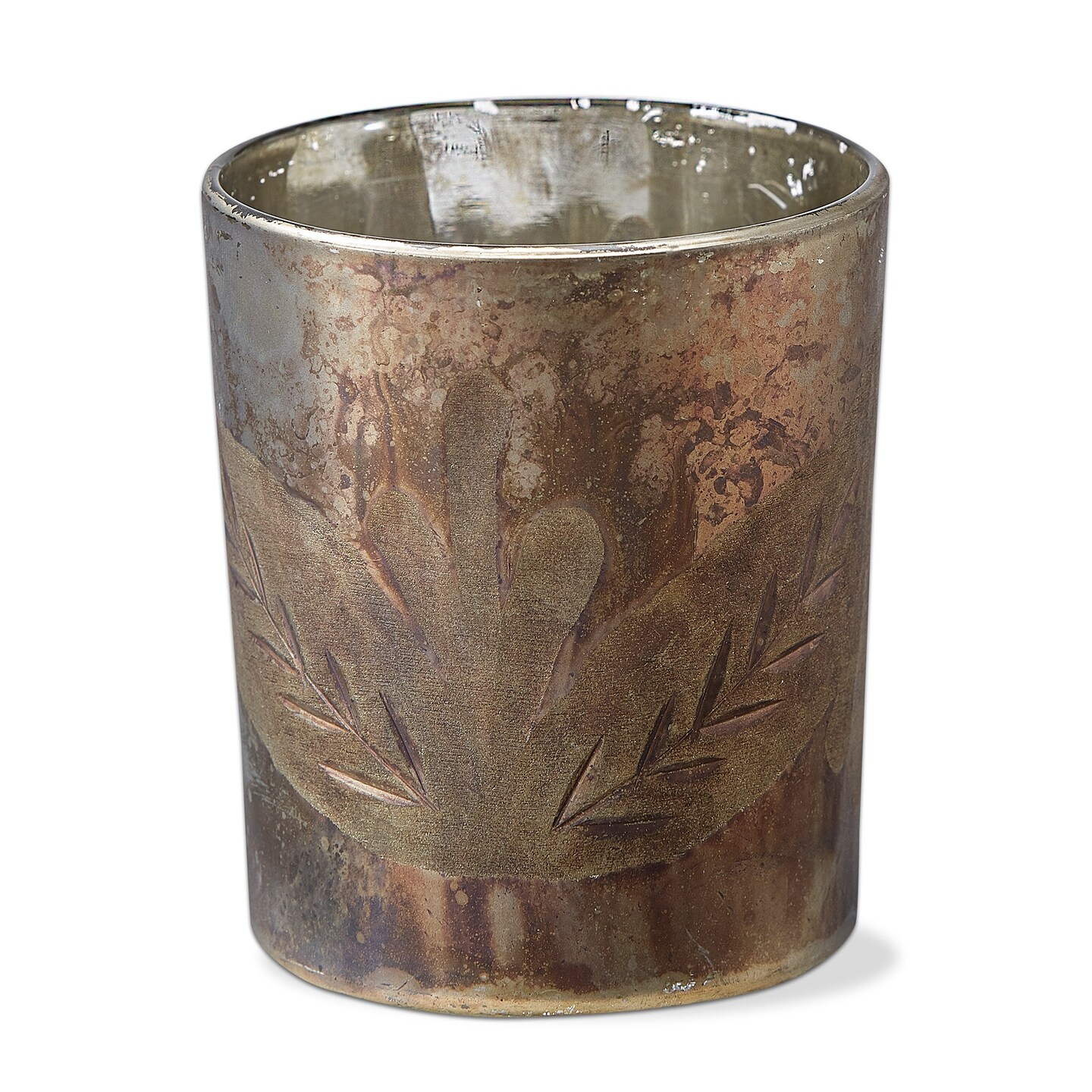 Shimmer Leaf Glass Tealight Candle Holder Tabletop Mantel Centerpiece Decorations,  3.7 inch