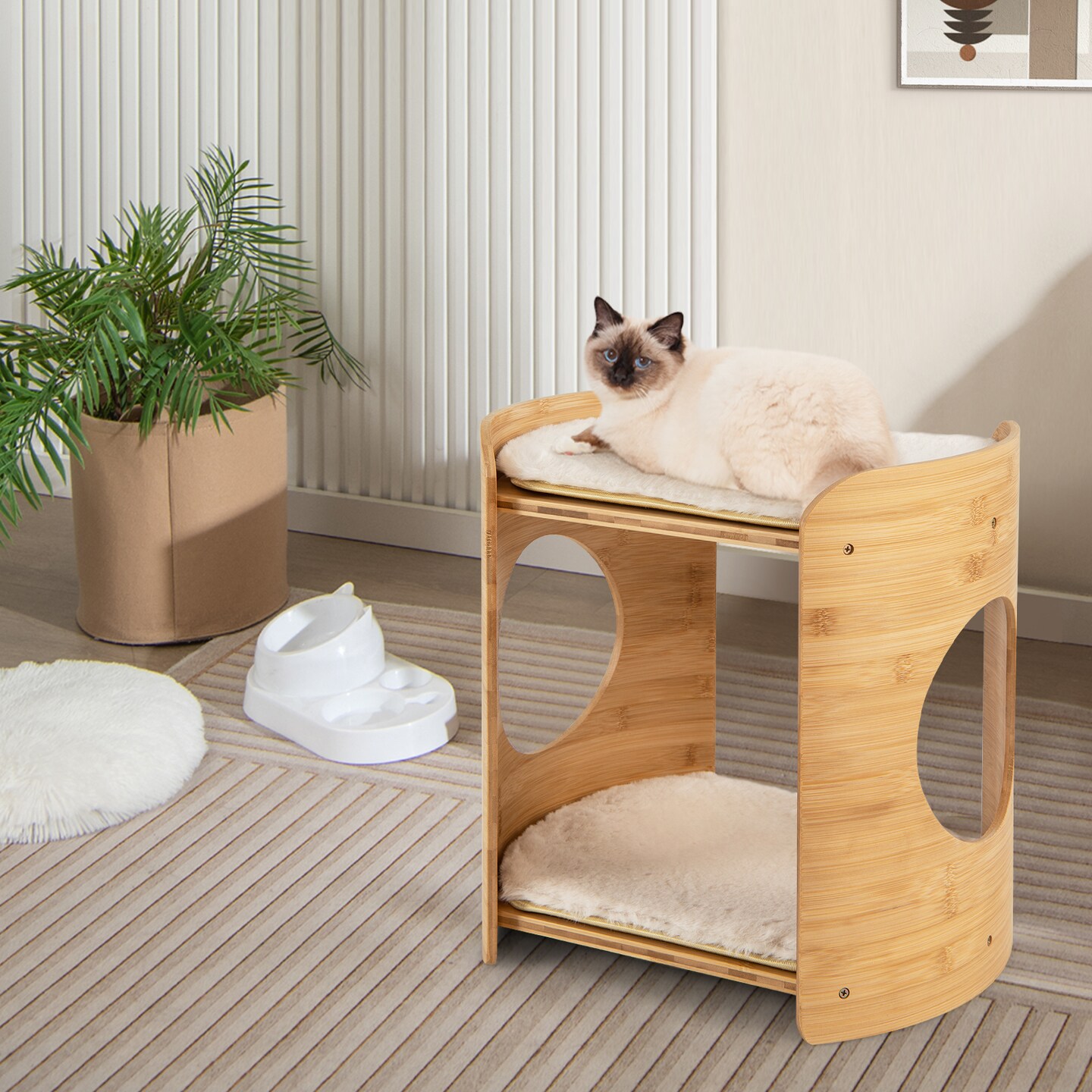 2-tier Cute Small Cat Tree For Indoor Cats with Wicker Frame