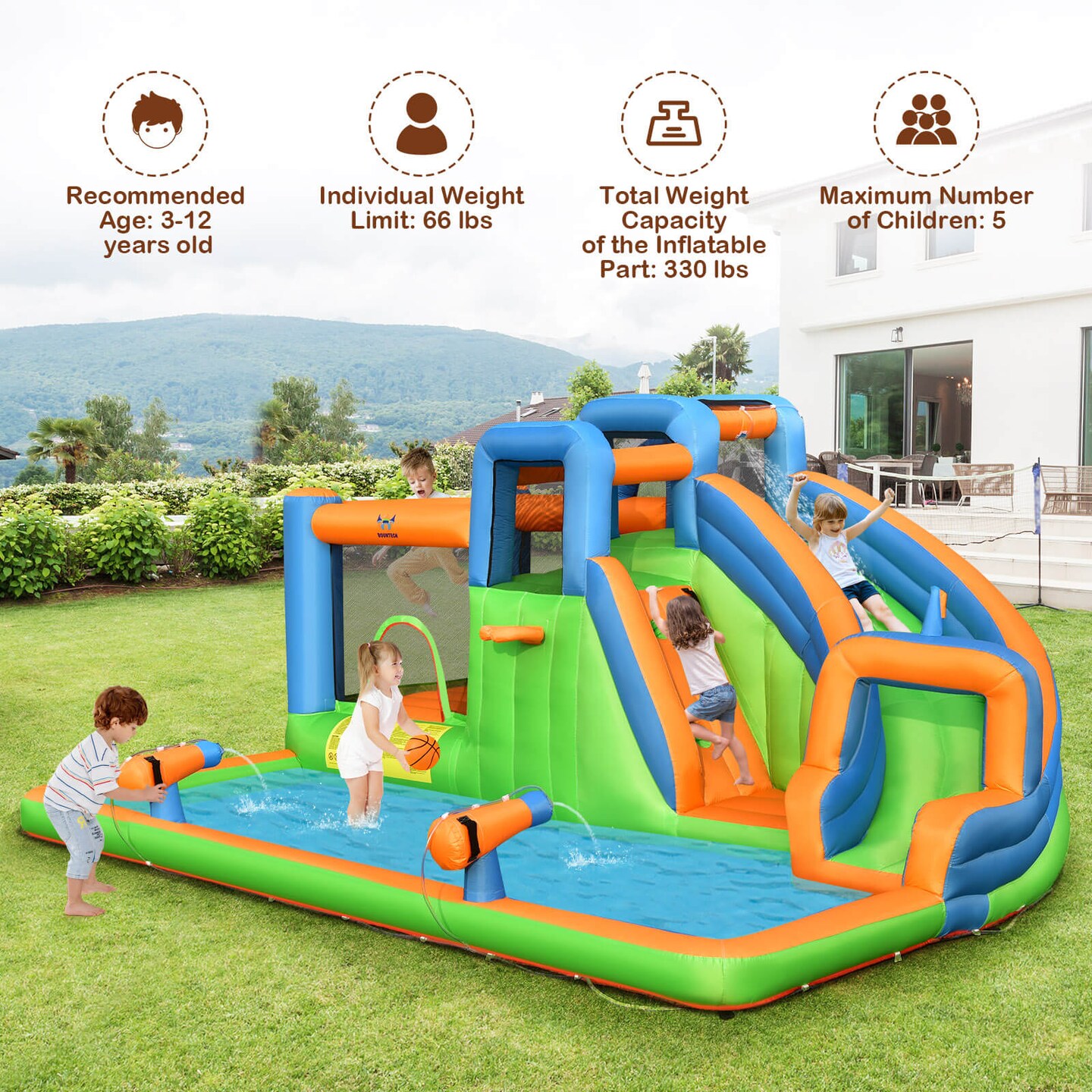 Multi Inflatable Water Slide with Dual Climbing Walls Blower Excluded