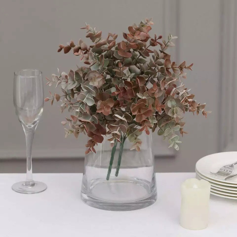 6 pcs 14" tall Green Red Eucalyptus Artificial Greenery Bushes Wedding Party