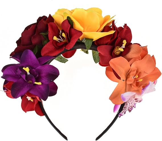Day of The Dead Headband Costume Rose Flower Crown Mexican Headpiece BC40