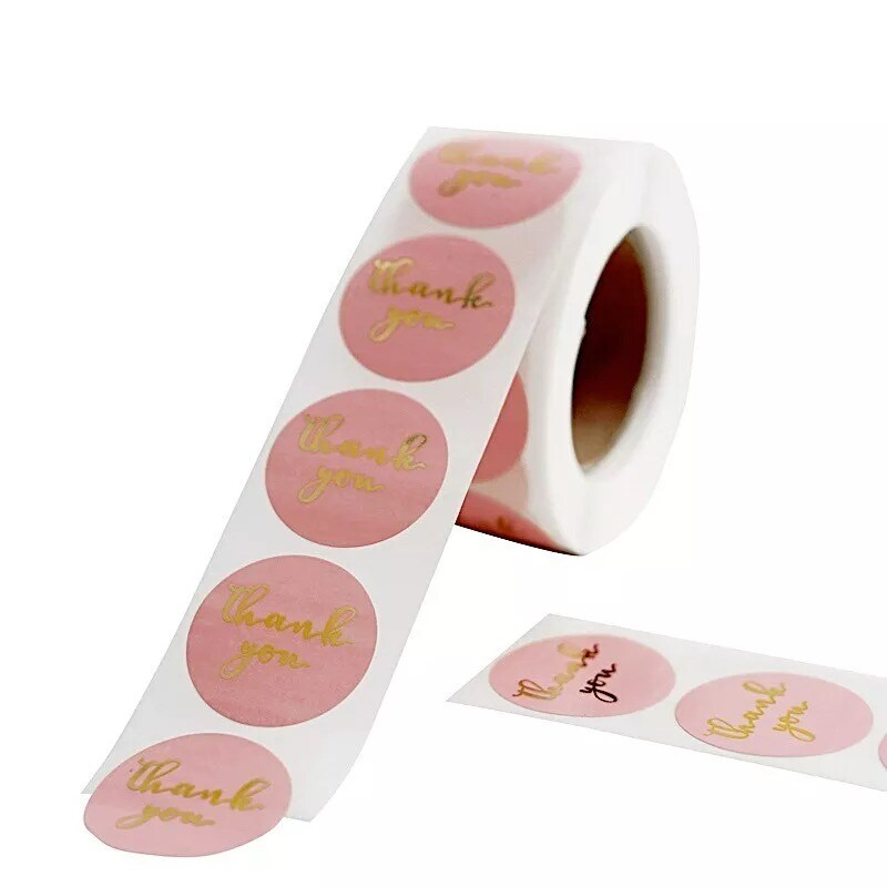500 Blush Gold 1&#x22; Round Self Adhesive Thank You STICKERS DIY Craft Favors Labels