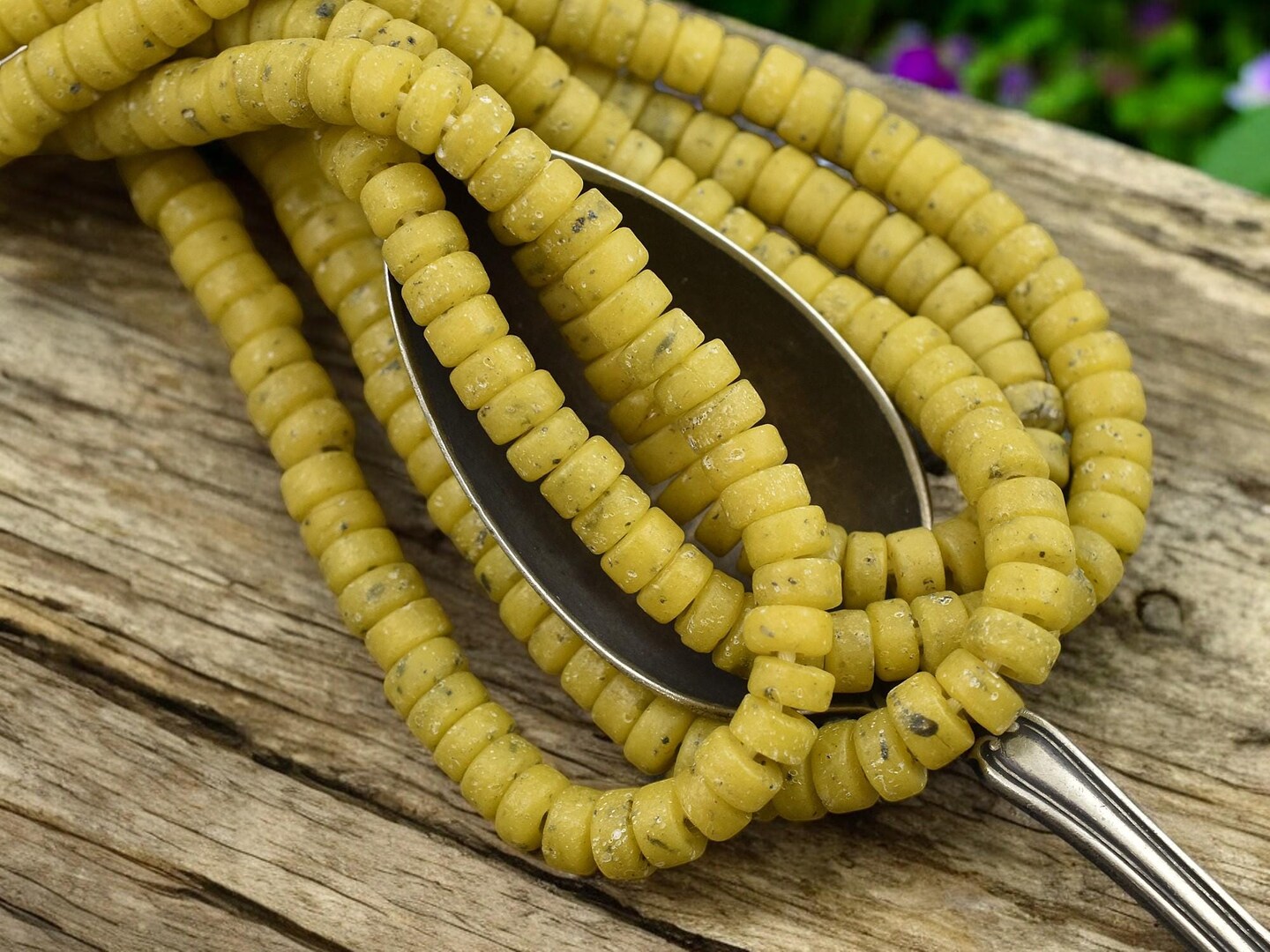 6x3mm Aged Citron Yellow Java Glass Heishi Beads (20&#x22; Strand) - Indonesian Glass