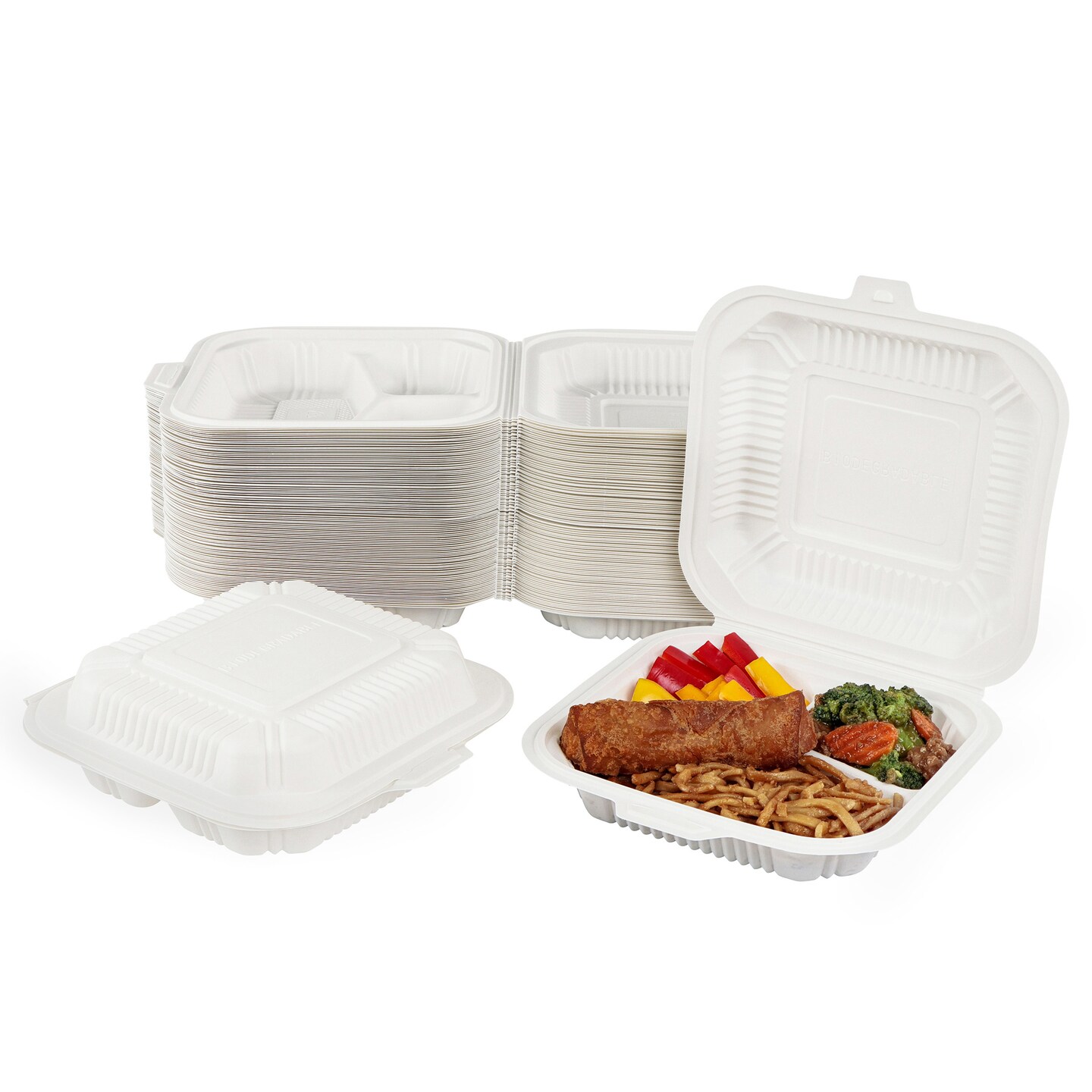 Lot45 Dinner To Go Boxes for Food - 8in Clamshell Food Containers 3 Dividers