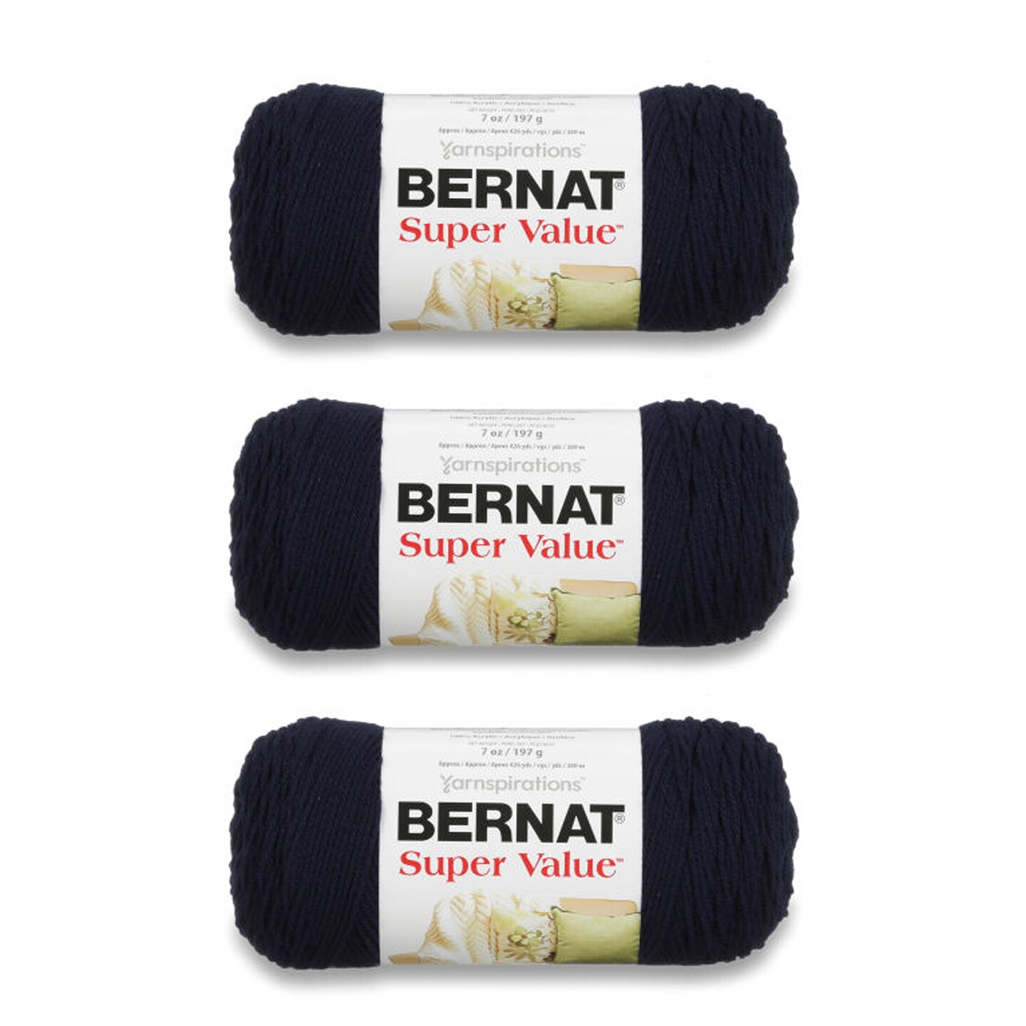 Bernat Super Value Navy Yarn - 3 Pack of 198g/7oz - Acrylic - 4 Medium (Worsted) - 426 Yards - Knitting/Crochet