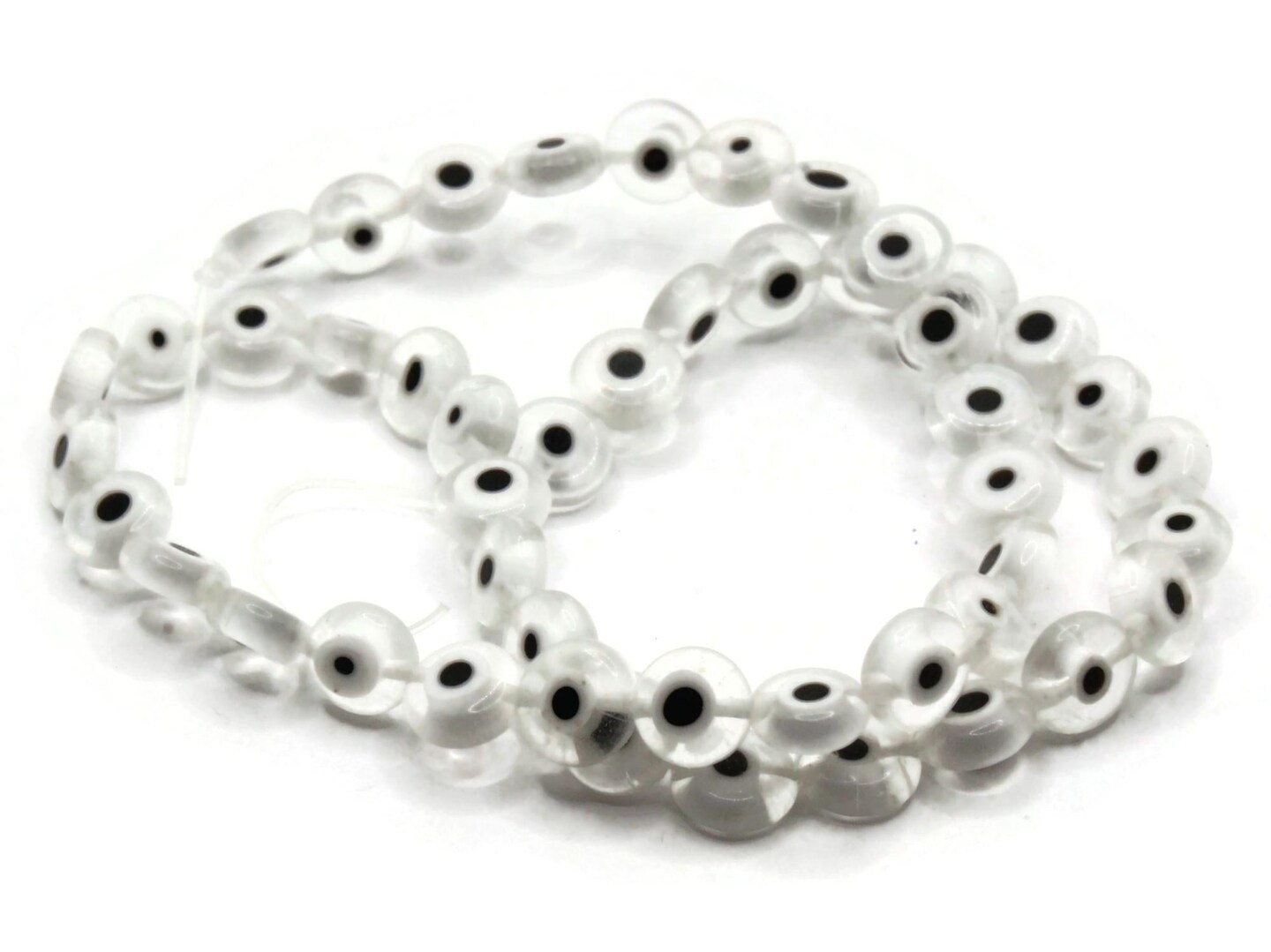 46 8mm Clear Black and White Evil Eye Small Smooth Flat Round Disc Beads