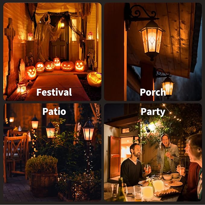 &#x3010;Upgraded&#x3011; LED Flame Light Bulbs, 4 Modes Flickering Light Bulbs with Gravity Sensor, E26 Fire Light Bulb for Halloween, Christmas, Party, Porch, Patio, Indoor Outdoor Decoration-4 Pack