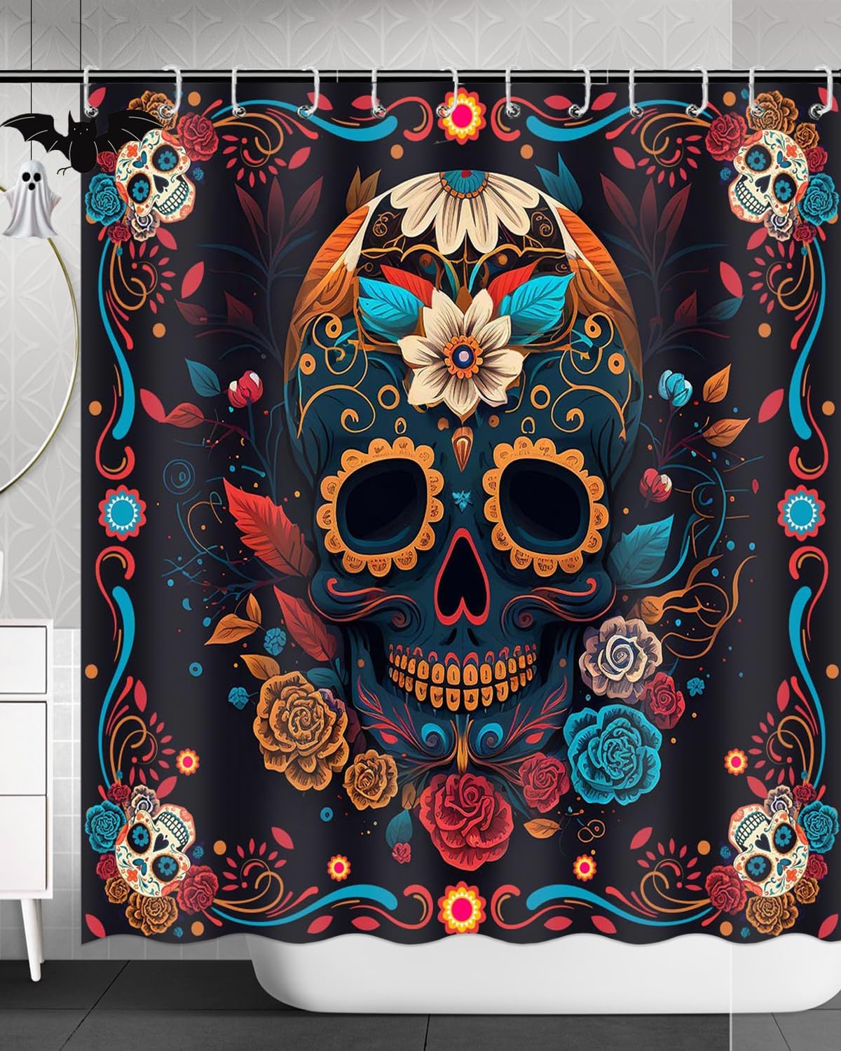 alloween Shower Curtain Day of The Dead