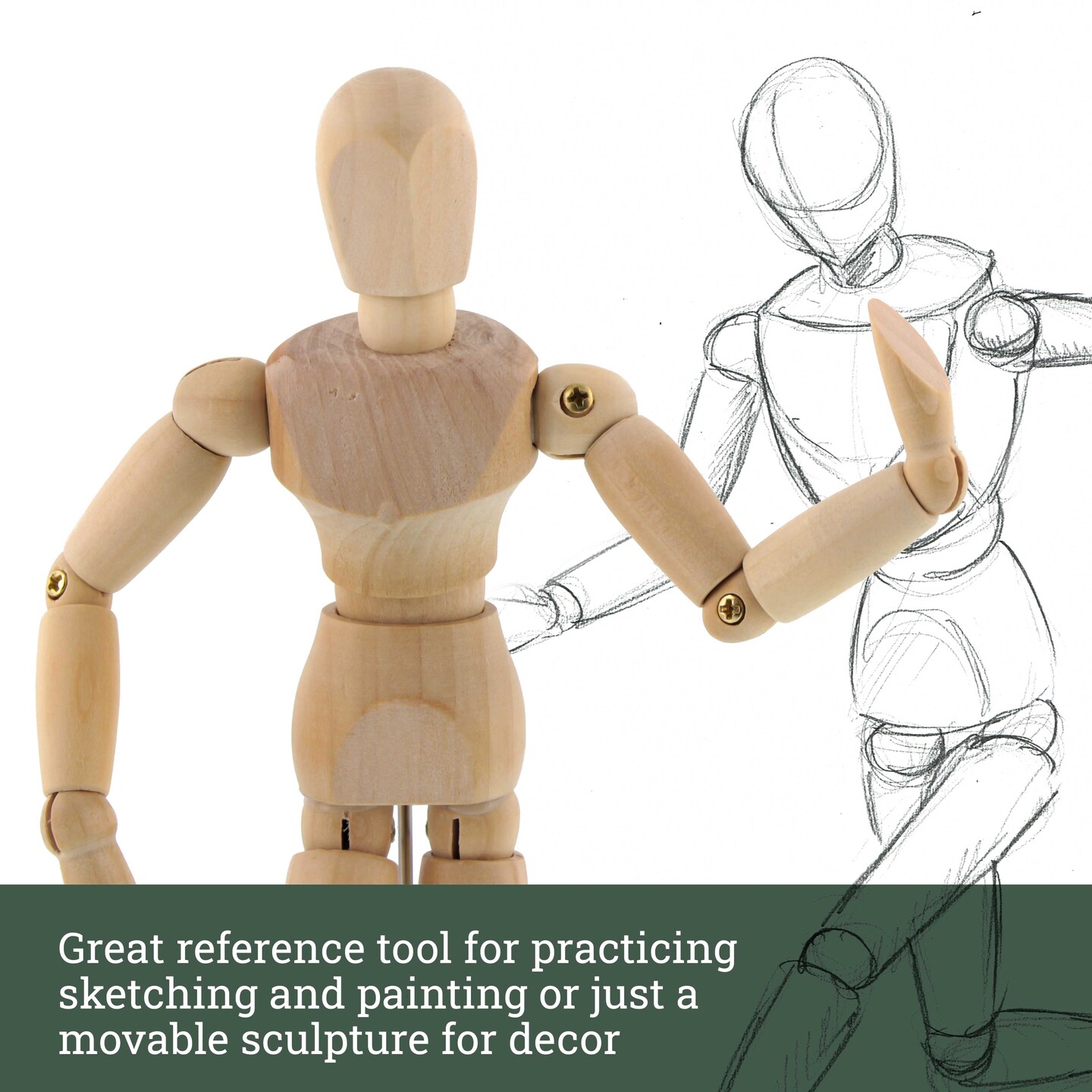 Wood Artist Drawing Manikin Articulated Mannequin with Base and Flexible Body - Perfect For Drawing the Human Figure (5&#x22; Male)