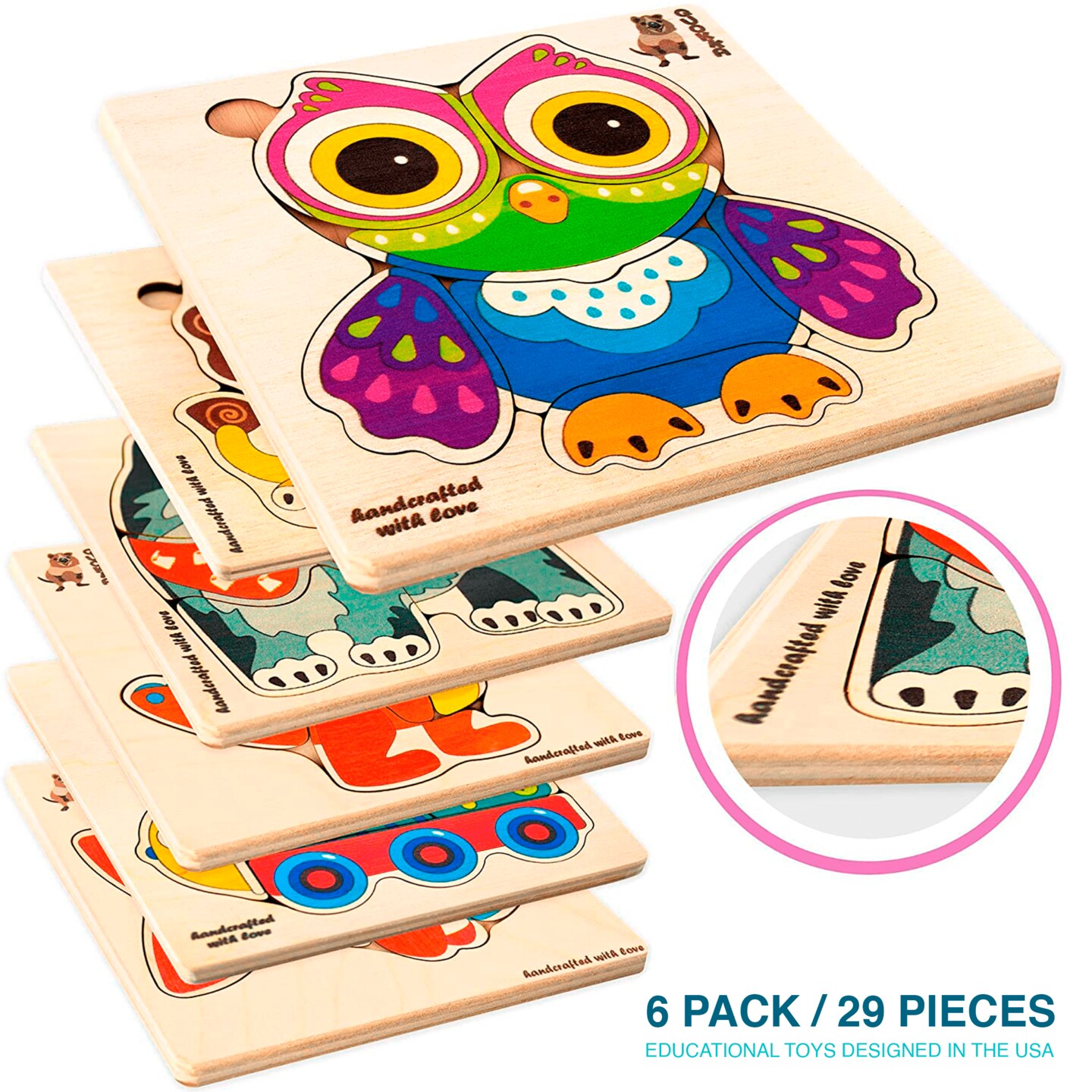 QUOKKA Wooden Puzzles for Toddlers 3-4 - 6XSET Toddler Puzzles Ages 3-4 - Wood Learning Montessori Toys 3-5 Year Old - Preschool Animal Travel Game Gift for Boys &#x26; Girls