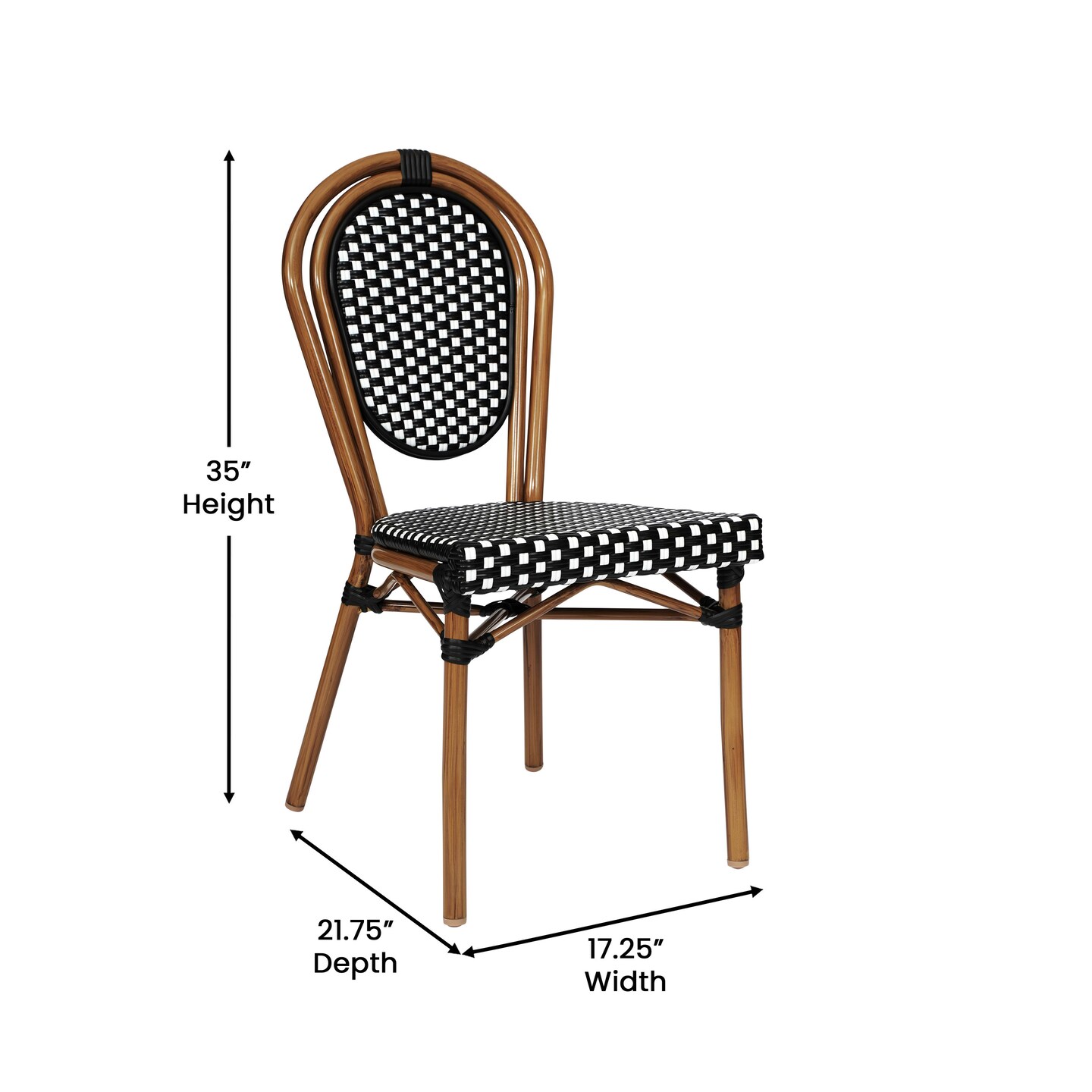 Merrick Lane Celia Set of Four Stacking Thonet Bistro Style Chair, PE Rattan Seat, and Metal Frame for Indoor/Outdoor Use