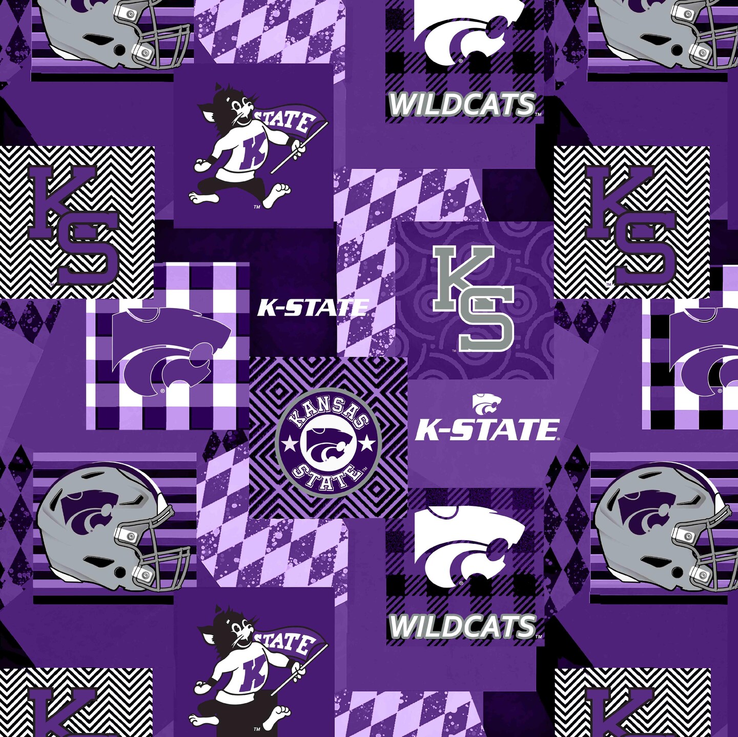 Sykel Enterprises-Kansas State University Minky Fabric with Geometric Design-Kansas State Wildcats Minky Fleece Sold By The Yard