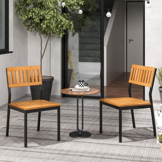 Natural Black Acacia Wood Metal Dining Chairs Set of 2 Armless Patio Seating