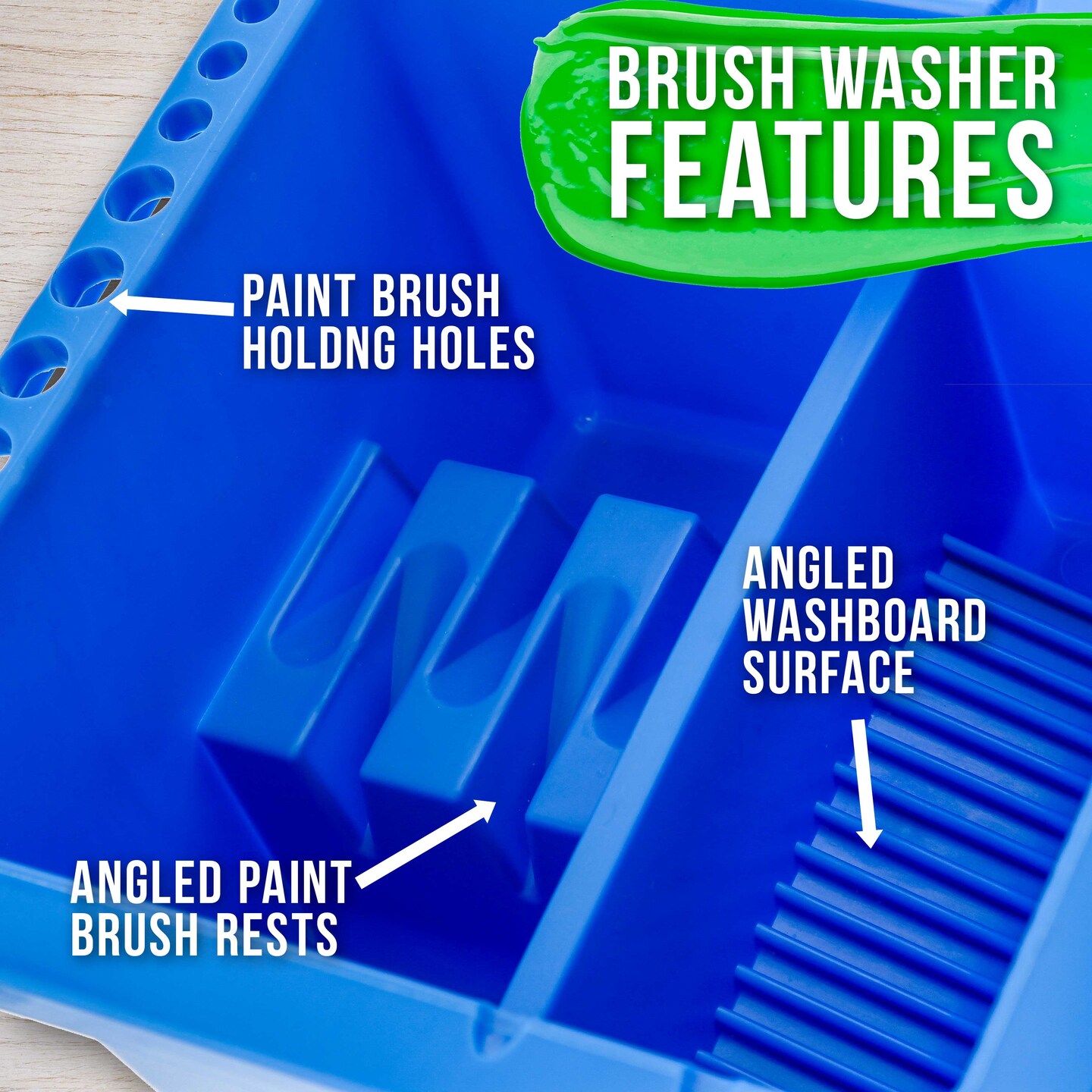 12 Hole Multi-Function Plastic Brush Washer, Cleaner &#x26; Holder with Palette Lid - Clean, Dry, Rest, Store, Hold Artist Paint Brushes - Cleaning Acrylic