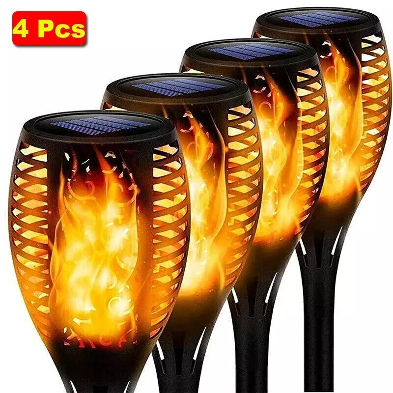 4Pack LED Solar Power Tiki Torch Flame Flickering Light Outdoor Garden Lawn Lamp
