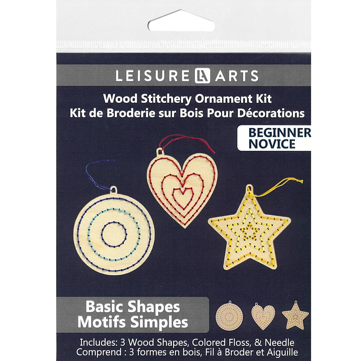 Wood Stitching Kit Ornaments 3 piece Basic Set - adult or kids craft - craft kits for teens - string art kit for adults - 3d string art - 3d string art kit for kids - 4" x 4"
